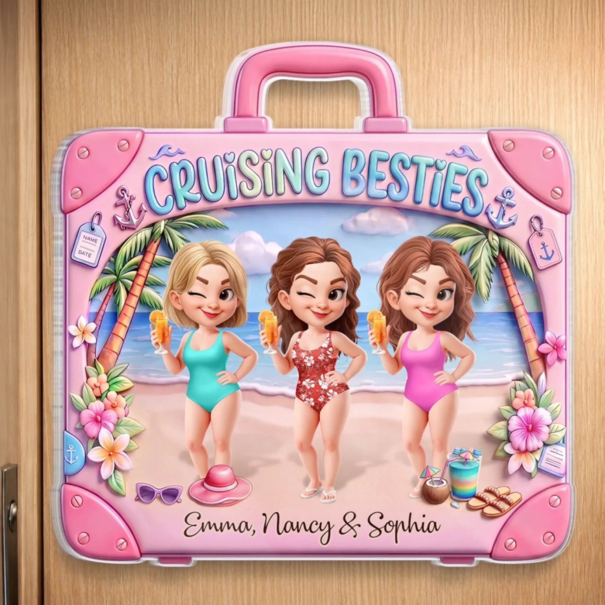 Custom Cruise Ship Door Magnet - Personalized Summer Vacation And Travel Gifts For Best Friends, Besties, Sisters, BFF - Cruising Besties