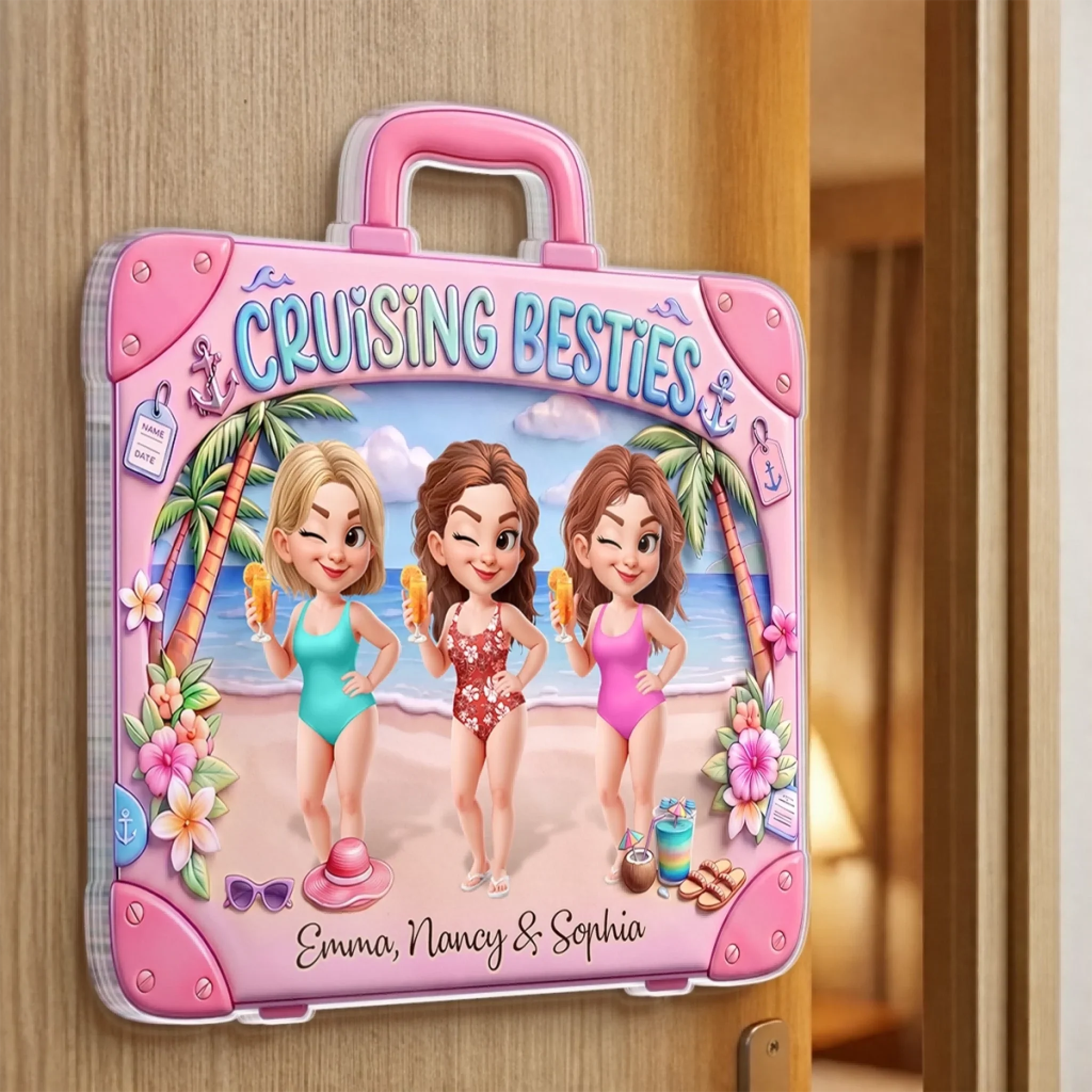 Custom Cruise Ship Door Magnet - Personalized Summer Vacation And Travel Gifts For Best Friends, Besties, Sisters, BFF - Cruising Besties