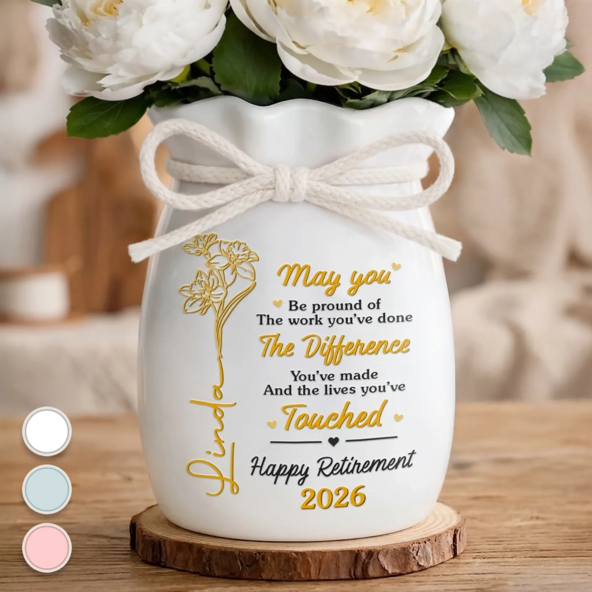 Custom Flower Vase With Ribbon - Personalized Retirement Gifts For Women, Men - Cheers To The Next Chapter