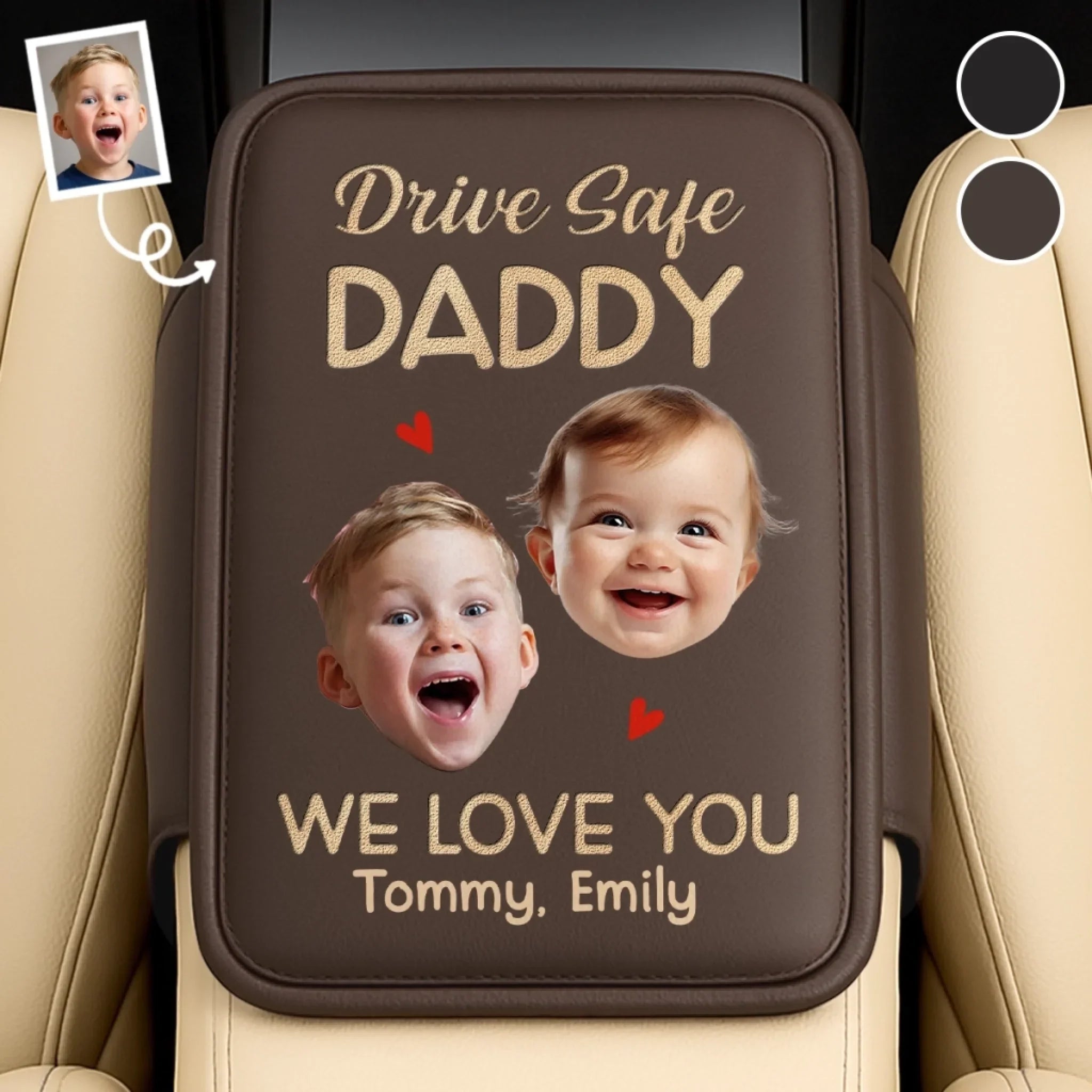 Custom Photo Leather Car Armrest Cushion Pad - Personalized Father's Day Gifts For Dad, Grandpa - Dad Makes Life Better