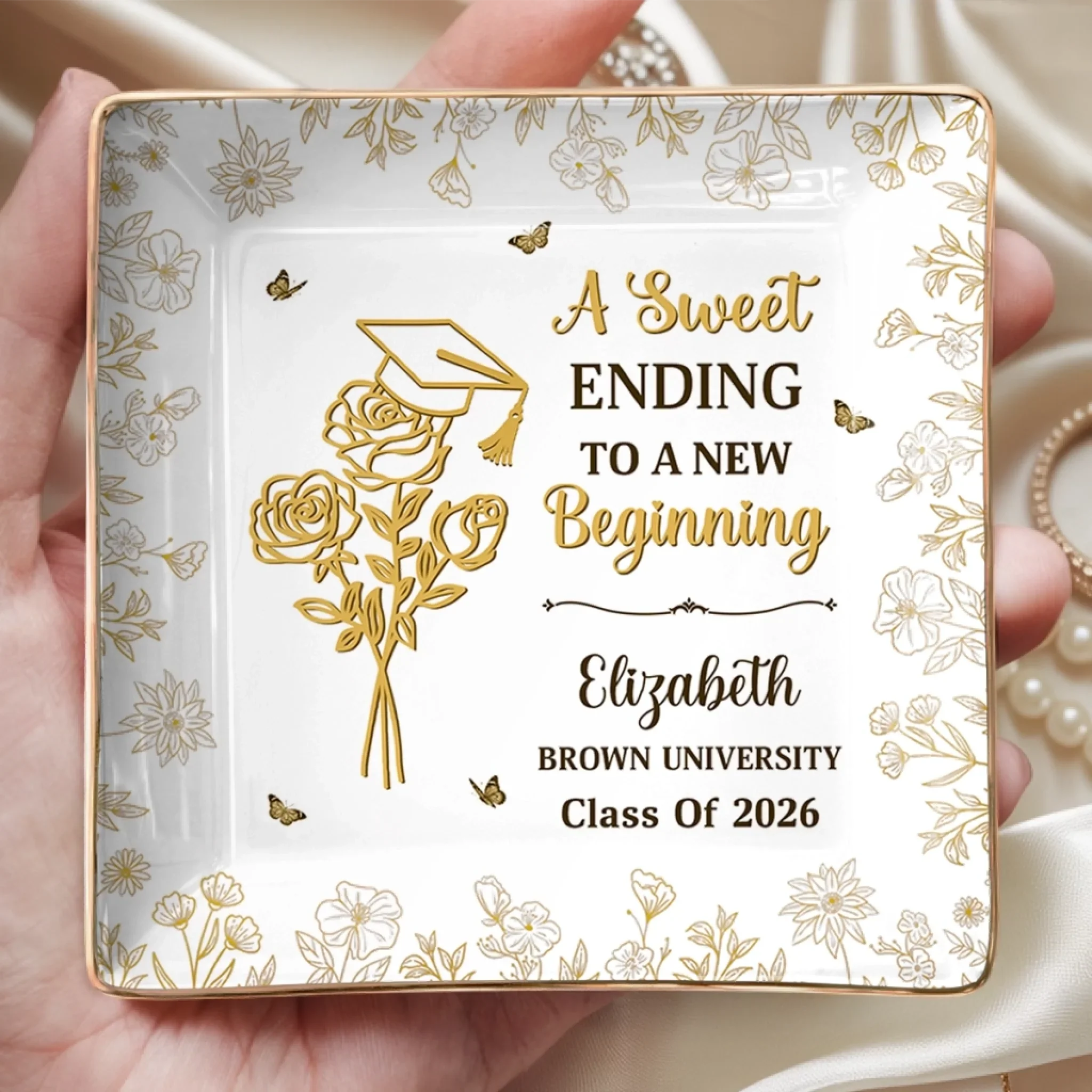 Custom Full-Print Jewelry Dish - Personalized Graduation Gifts For Him, Her - Blooming Into Her Next Era