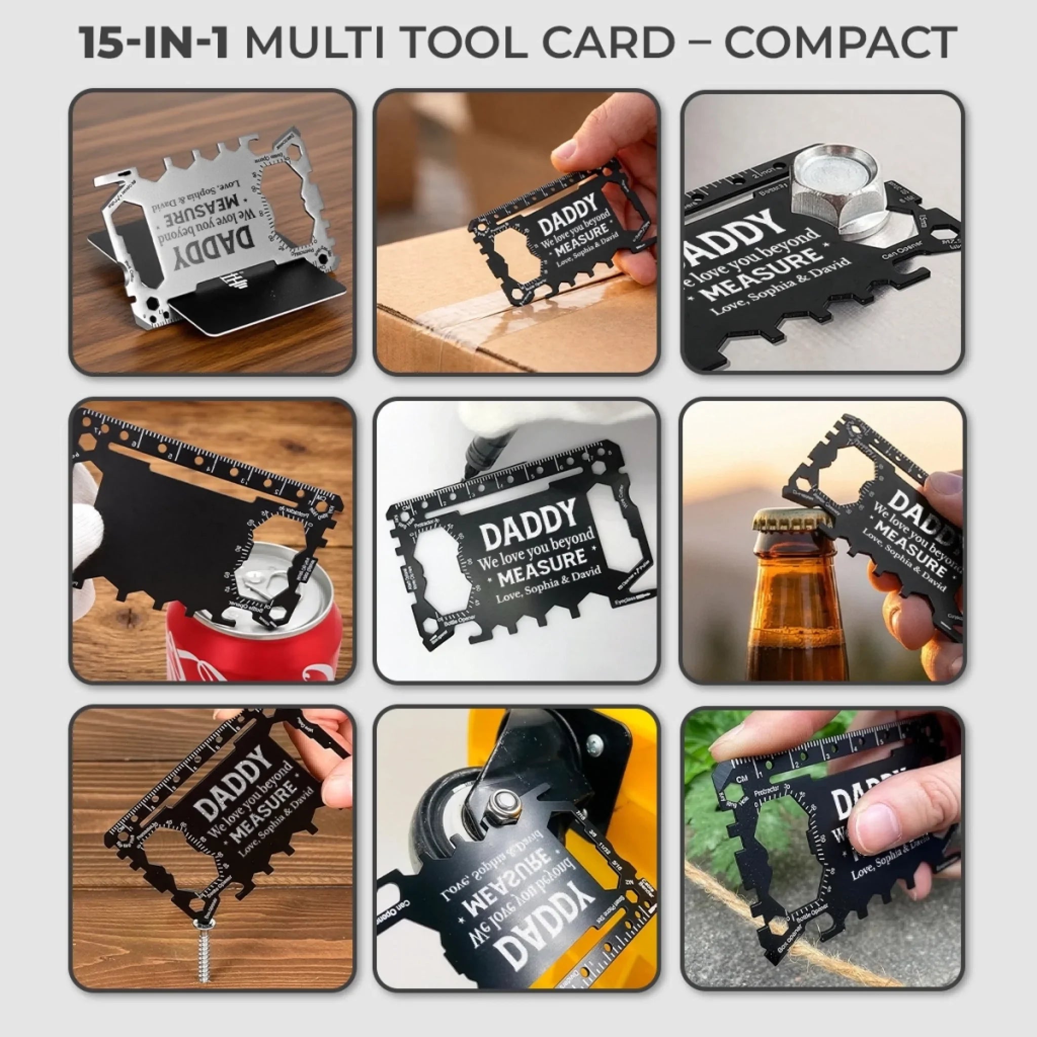 Custom Multi Tool Card With Leather Case - Personalized Father's Day Birthday Gifts For Dad, Grandpa - Running On Dad Energy