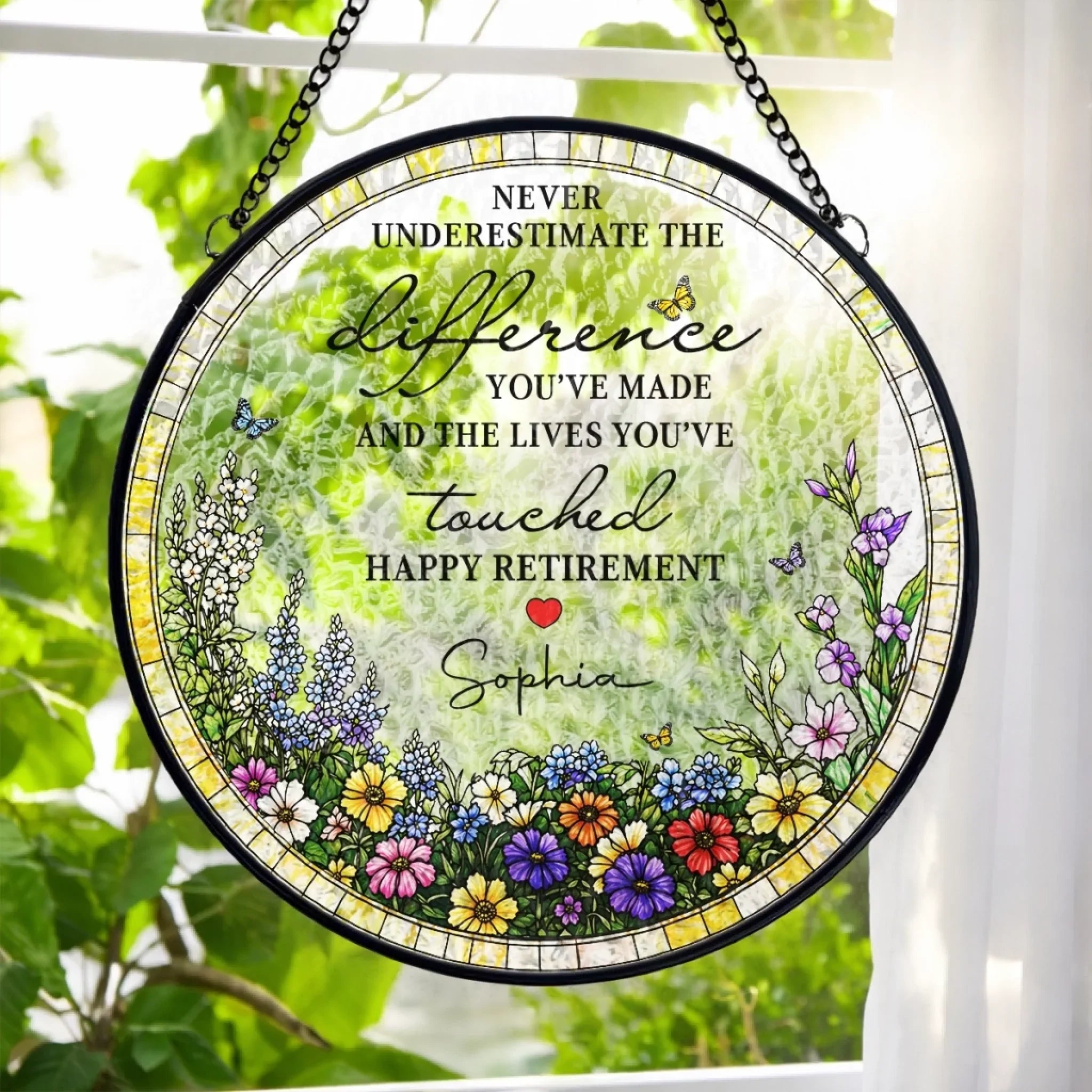 Custom Stained Glass Window Hanging Suncatcher - Personalized Retirement Gifts For Women, Men - Celebrating The Lives You Touched