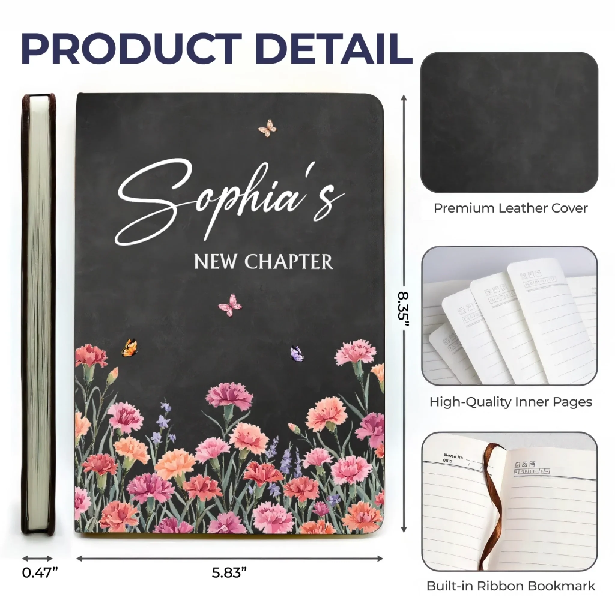 Custom Leather Writing Journal - Personalized Retirement Gifts For Women, Men - She’s Writing Her Bloom Era