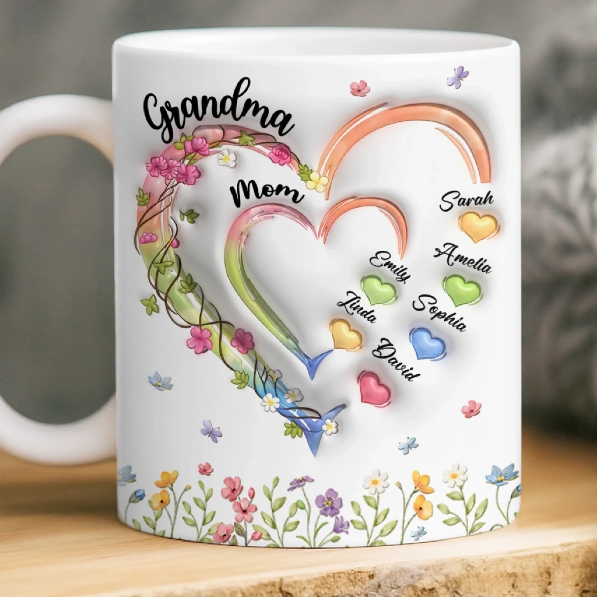 Custom 3D Inflated Effect Printed Mug - Personalized Mother's Day Gifts For Mom, Grandma - Made Of Memories, Filled With Love