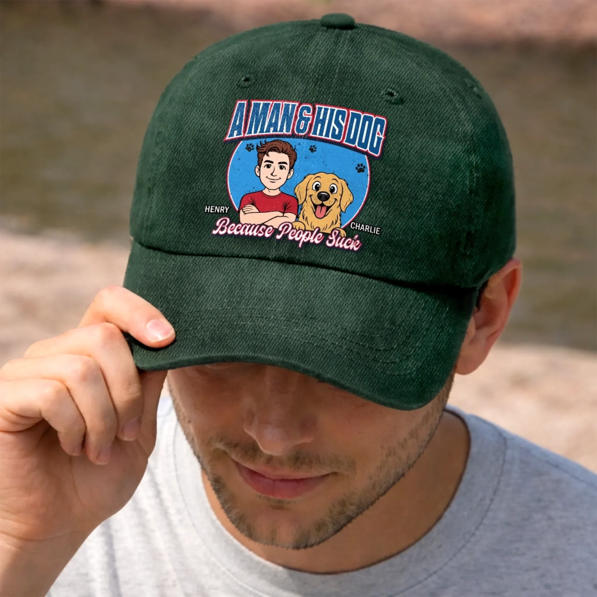 Custom Vintage Washed Denim Baseball Cap - Personalized Father's Day Gifts For Dog Lovers, Dog Dad And Mom - Best Friend Has Four Paws