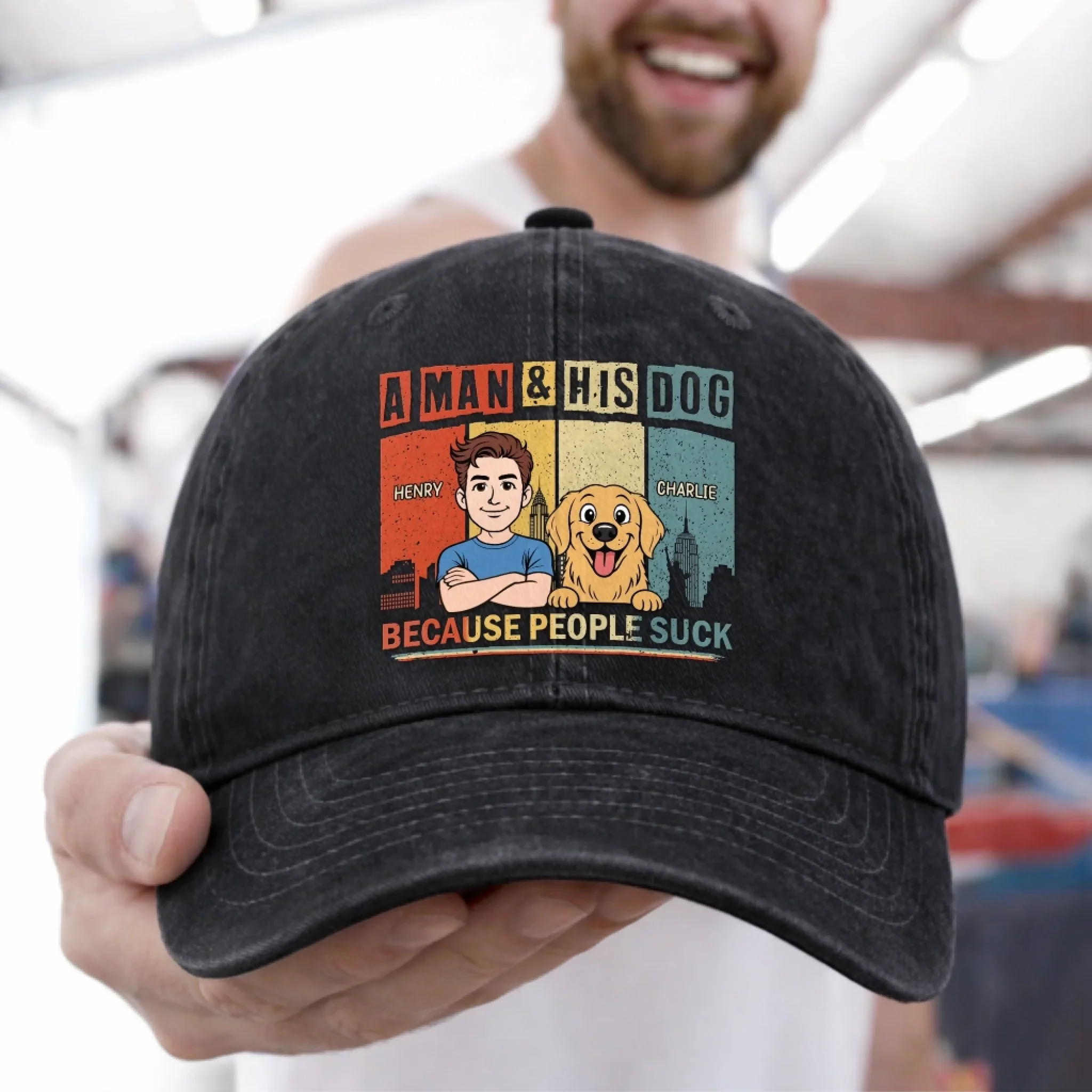 Custom Vintage Washed Denim Baseball Cap - Personalized Father's Day Gifts For Dog Lovers, Dog Dad And Mom - Life’s Better With A Dog Sidekick