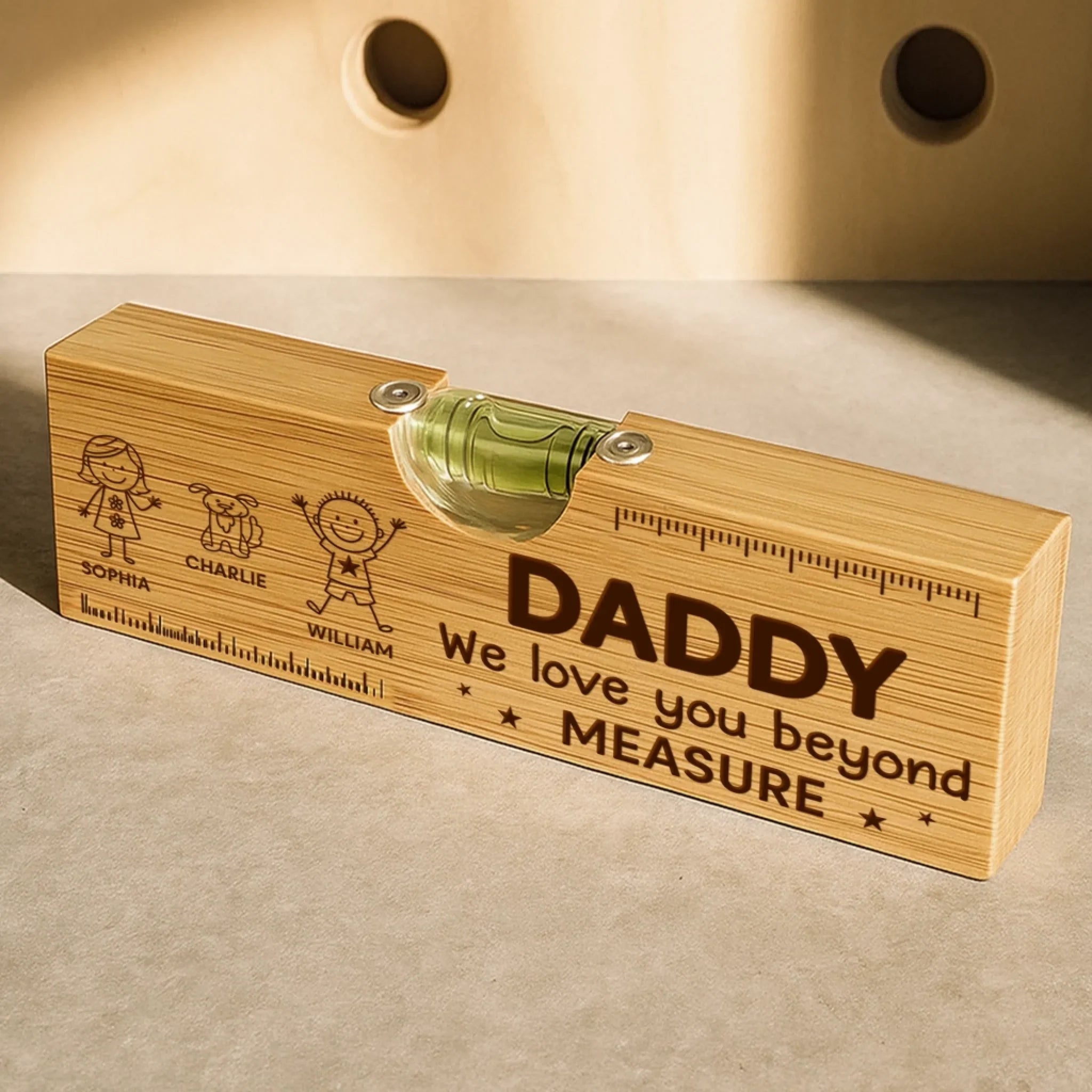 Custom Wooden Bottle Opener With Built-in Spirit Level - Personalized Father's Day Birthday Gifts For Dad, Grandpa - Level Up Your Spirits
