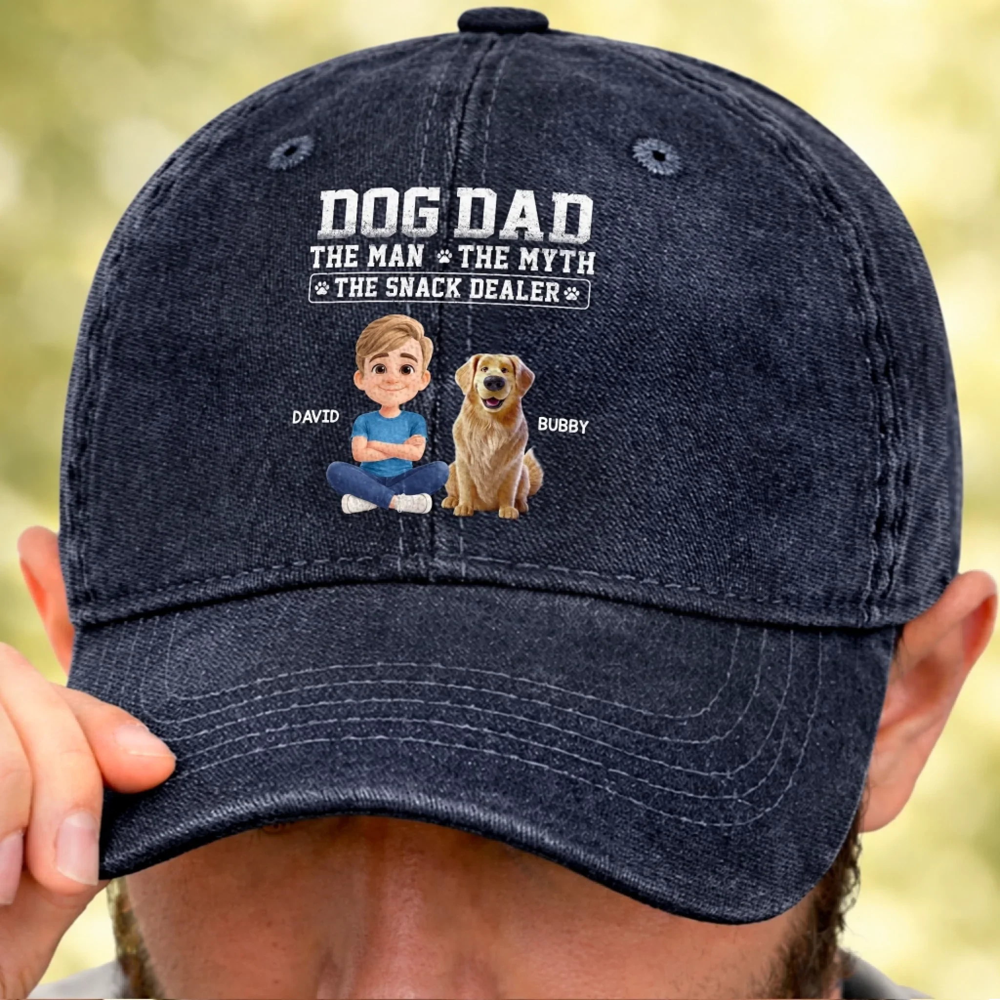 Custom Vintage Washed Denim Baseball Cap - Personalized Father's Day Gifts For Dog Lovers, Dog Dad And Mom - The Legend With The Treats