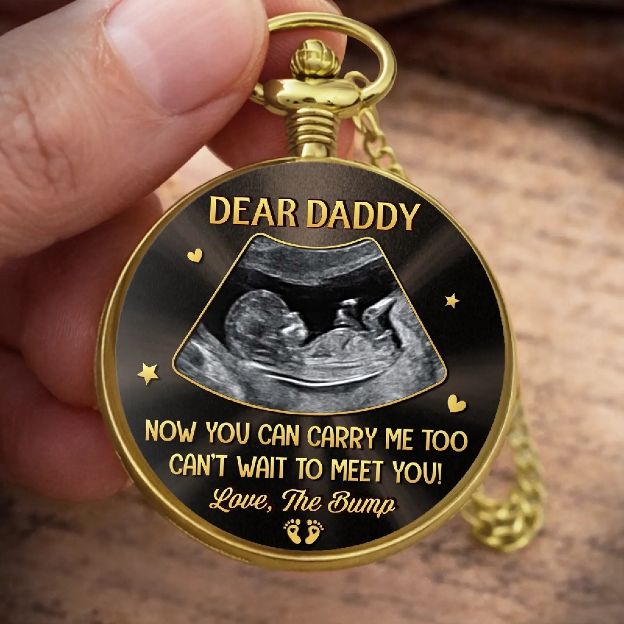 Custom Photo Pocket Watch - Personalized Father's Day, Baby Shower, Gender Reveal Gifts For New Dads, Grandpas - Love At First Ultrasound