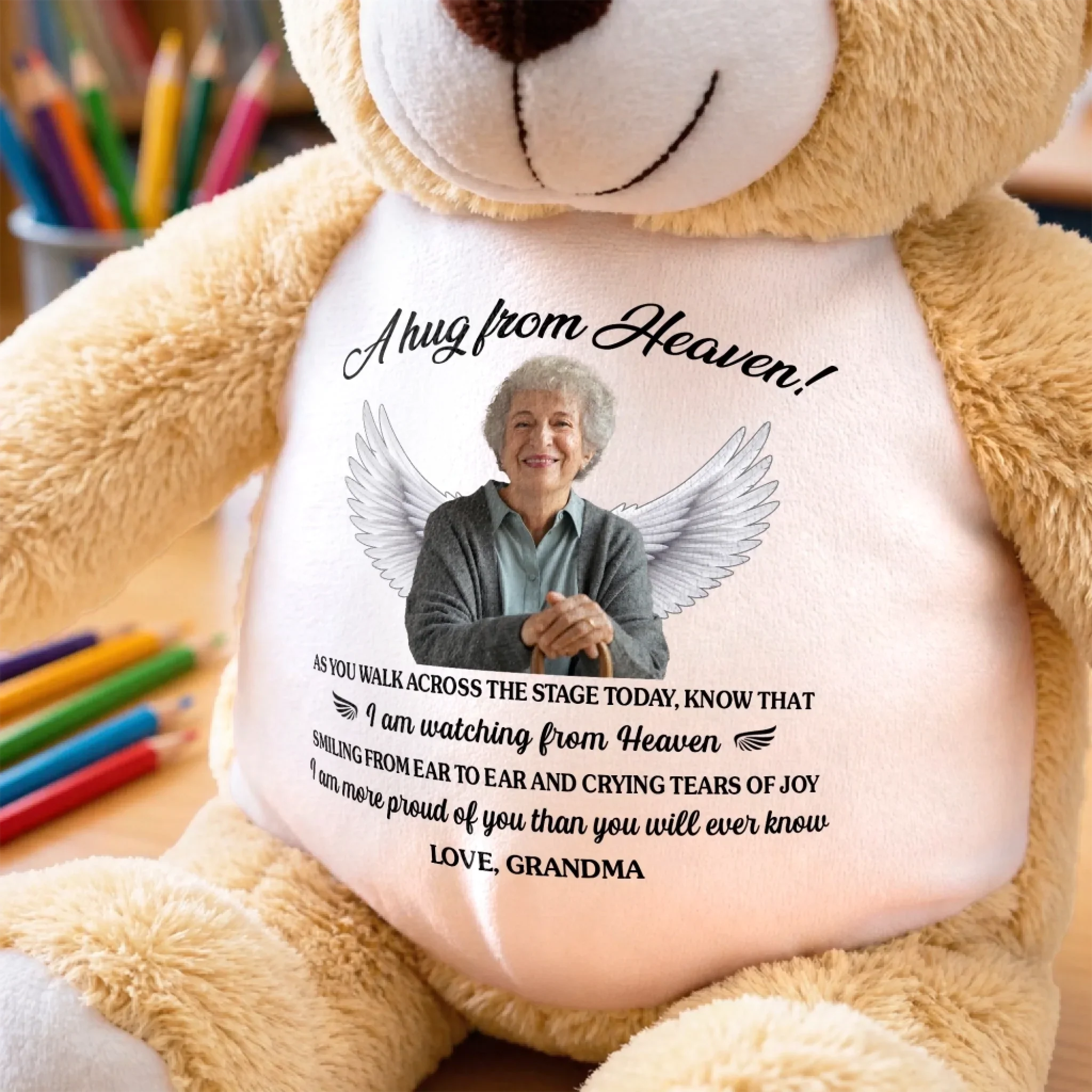 Custom Photo Graduation Plush Bear - Personalized Graduation, Memorial Sympathy Gifts For Loss Of Mom, Dad - A Milestone Shared With Heaven