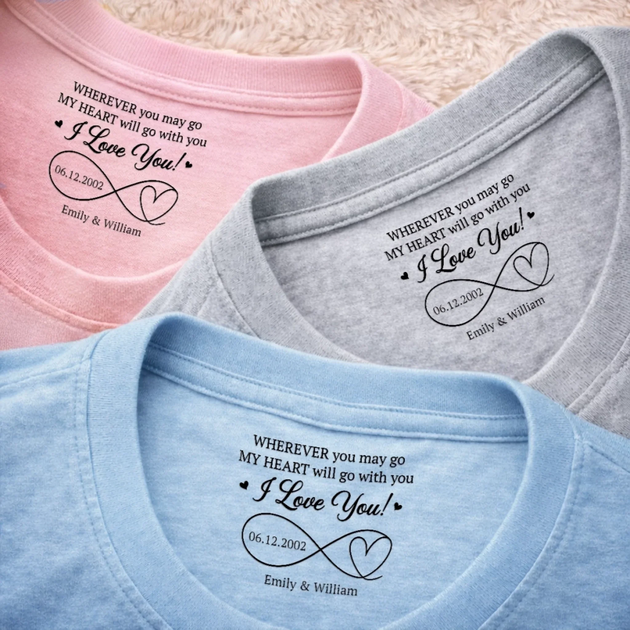 Custom Inside Neck Print T-Shirt - Personalized Anniversary Wedding Gifts For Husband And Wife, Him And Her - Love You To Infinity And Beyond