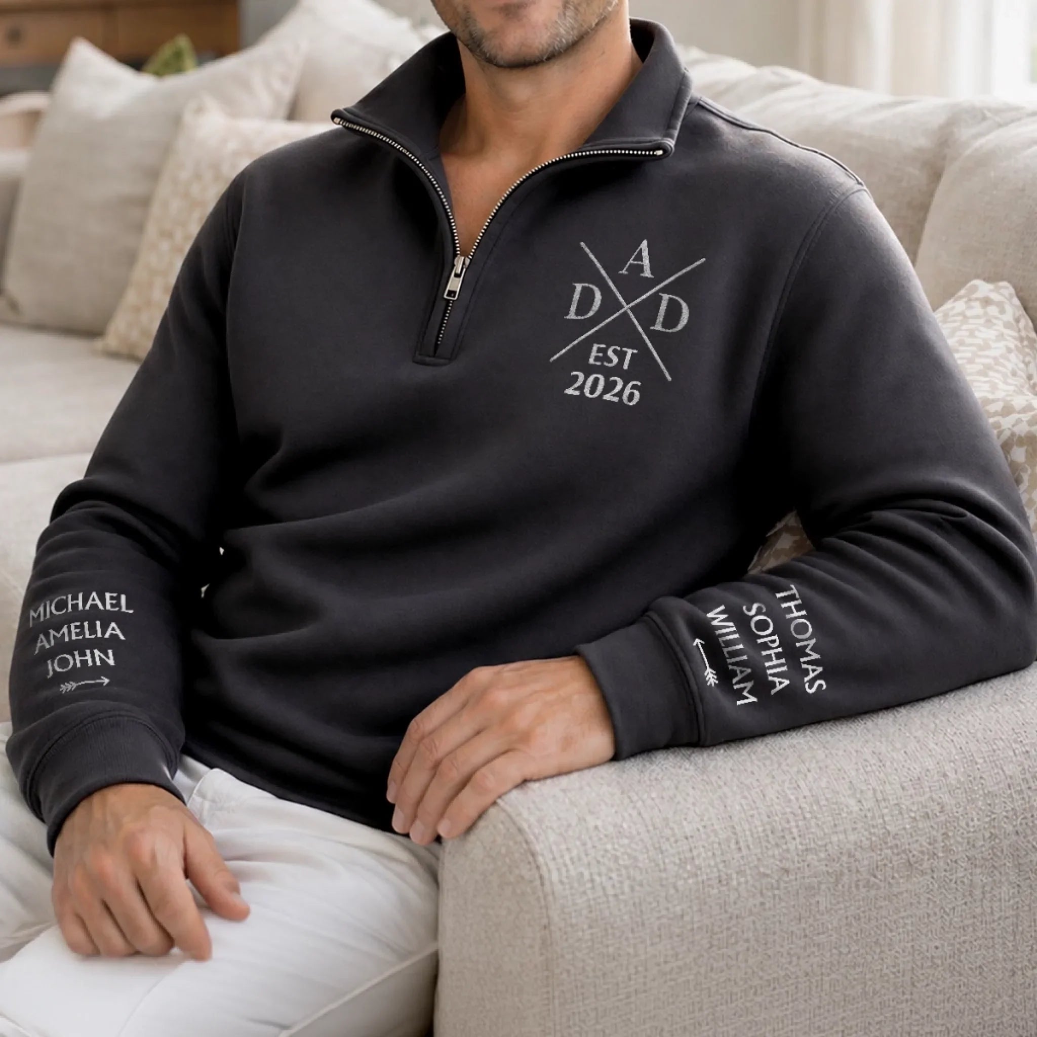 Custom Unisex Quarter Zip Sweatshirt - Personalized Father's Day Birthday Gifts For Dad, Grandpa - Loved By Little Legends