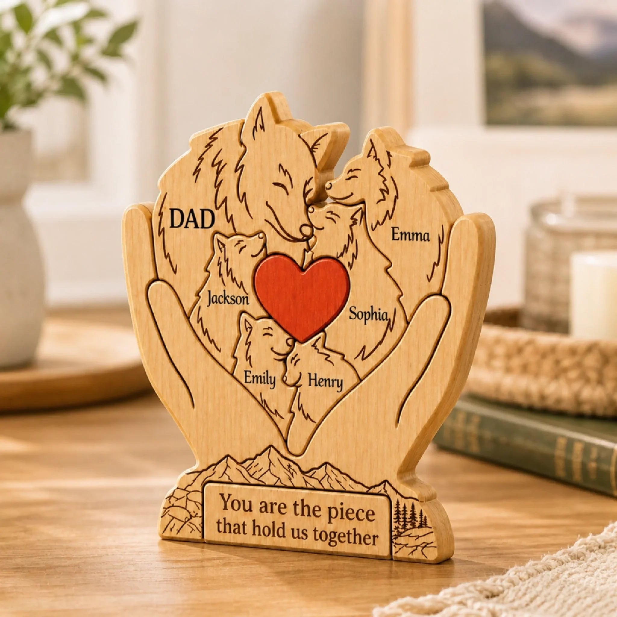 Custom Shaped Wooden Art Puzzle - Personalized Father's Day Birthday Gifts For Dad, Grandpa - Family First, Pack Forever