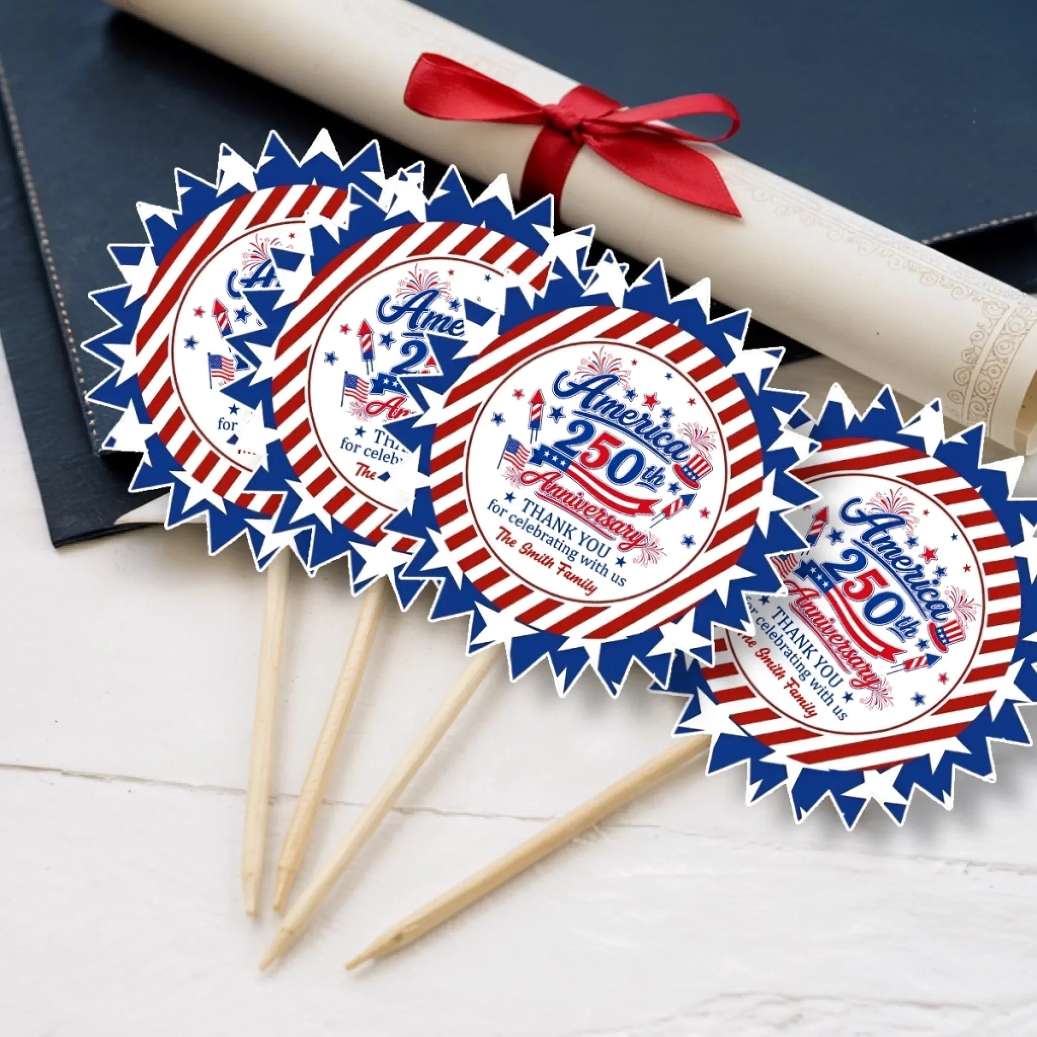 Custom Cake Toppers - Personalized America 250th Anniversary Gifts For Mom, Dad, Brother, Sister, Kids - United In Pride Since Day One