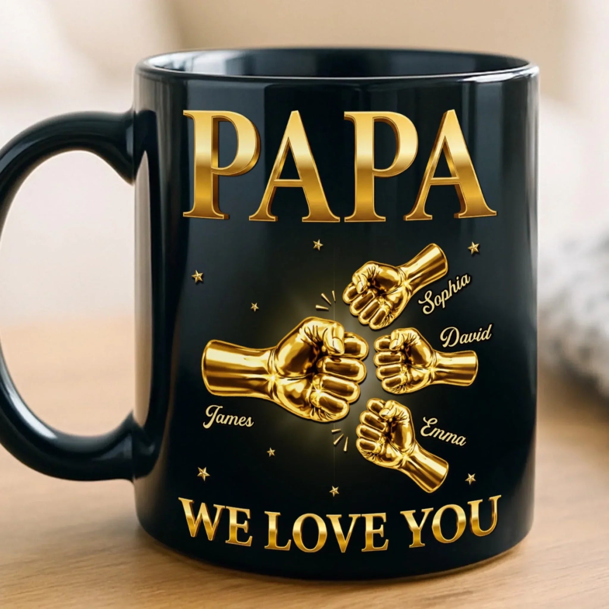 Custom Black Mug - Personalized Birthday Gifts For Dad, Grandpa - The Strength Behind The Family