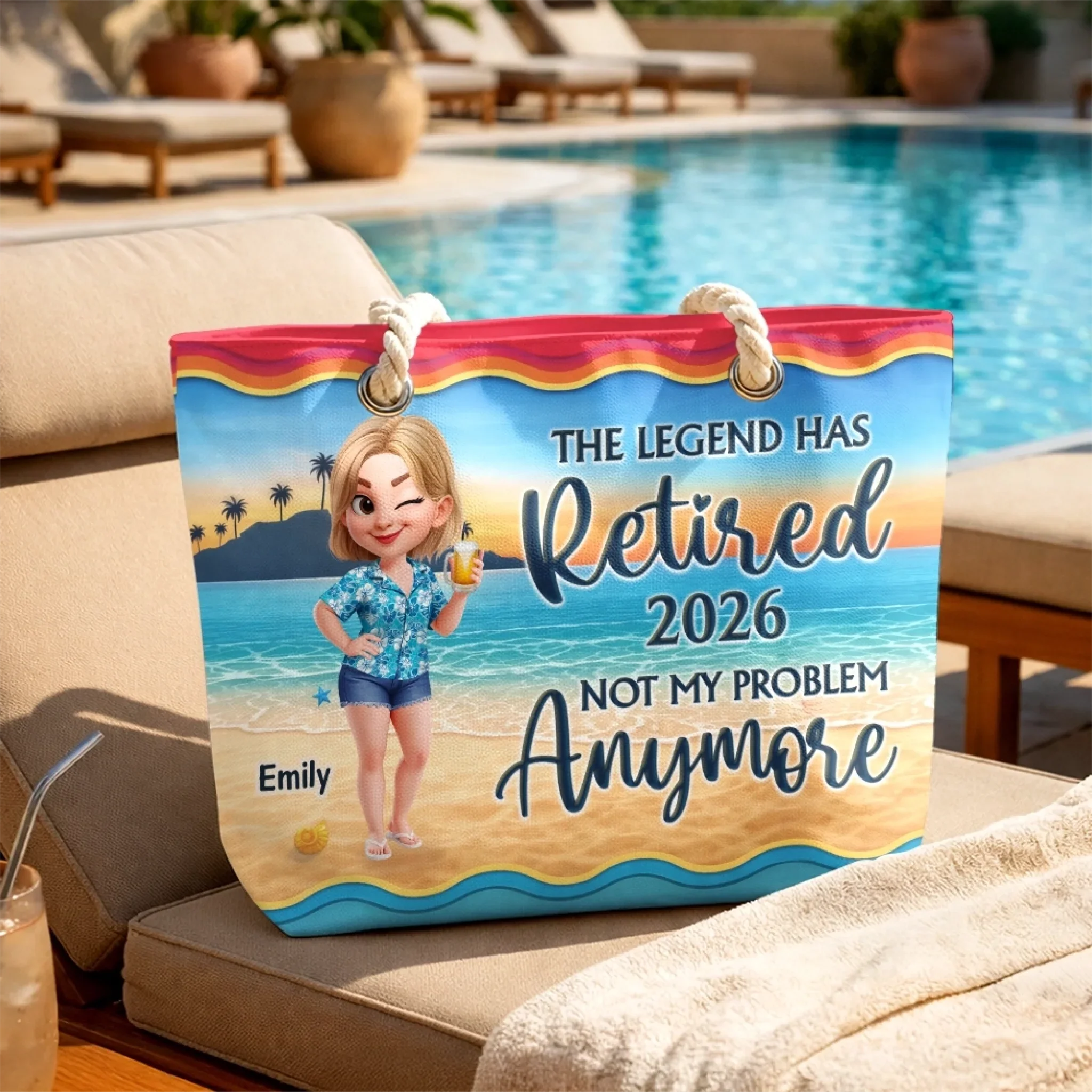 Custom Beach Bag - Personalized Summer Vacation And Travel, Retirement Gifts For Best Friends, Family, Coworker, Work Bestie - Living The Legend Life