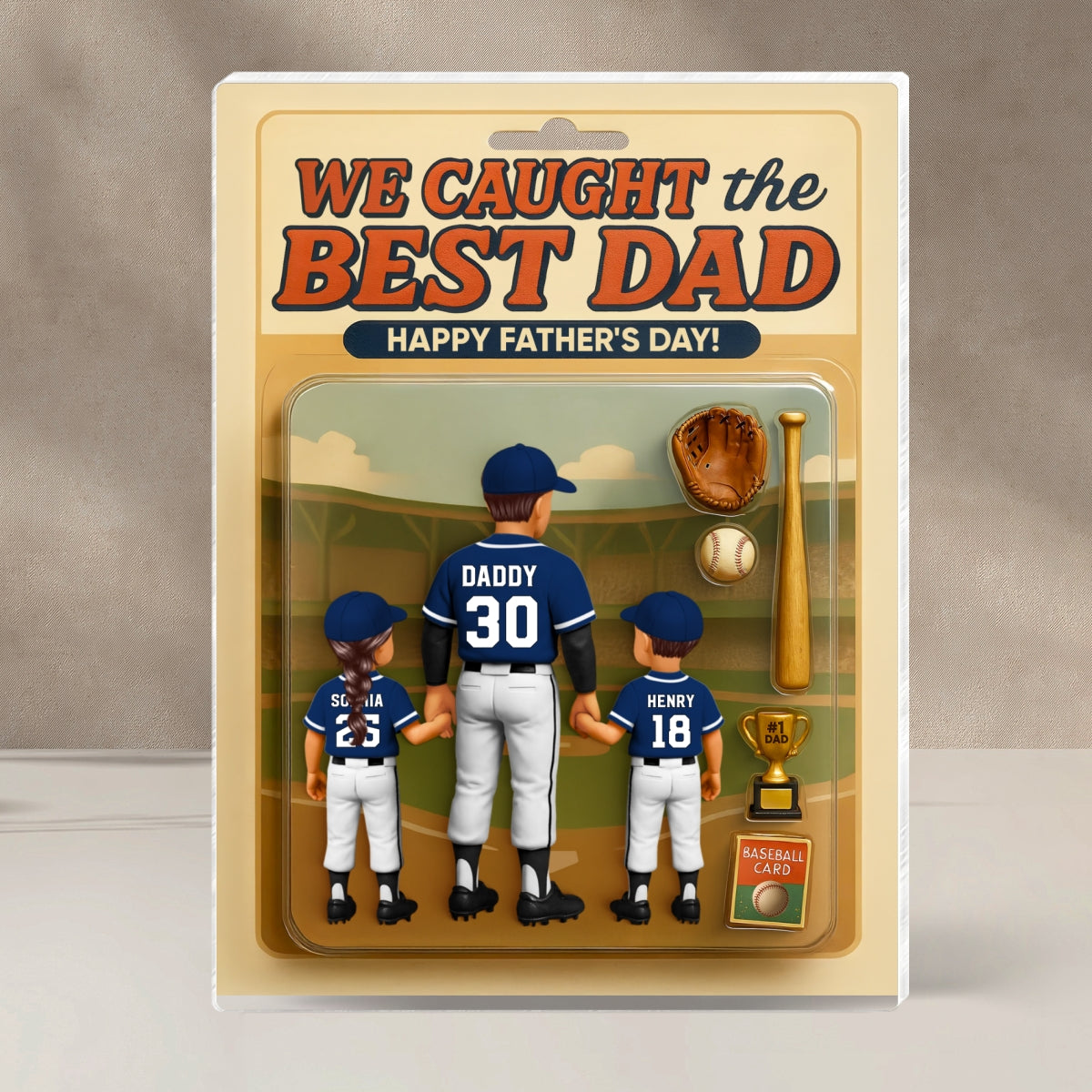 We Caught the Best Dad Baseball Custom Figure Personalized Acrylic Block Plaque, Custom Jersey,  Gift for Dad, Gift for Husband
