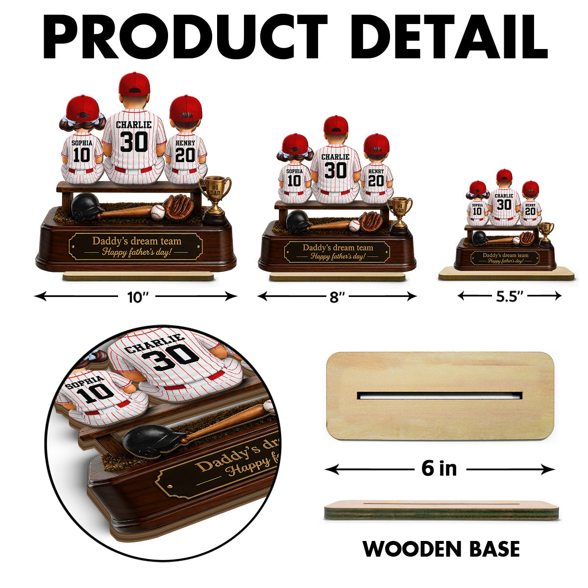 Baseball Daddy's Dream Team - Personalized 2-Layered Wooden Plaque -  Gift for Dad, Husband