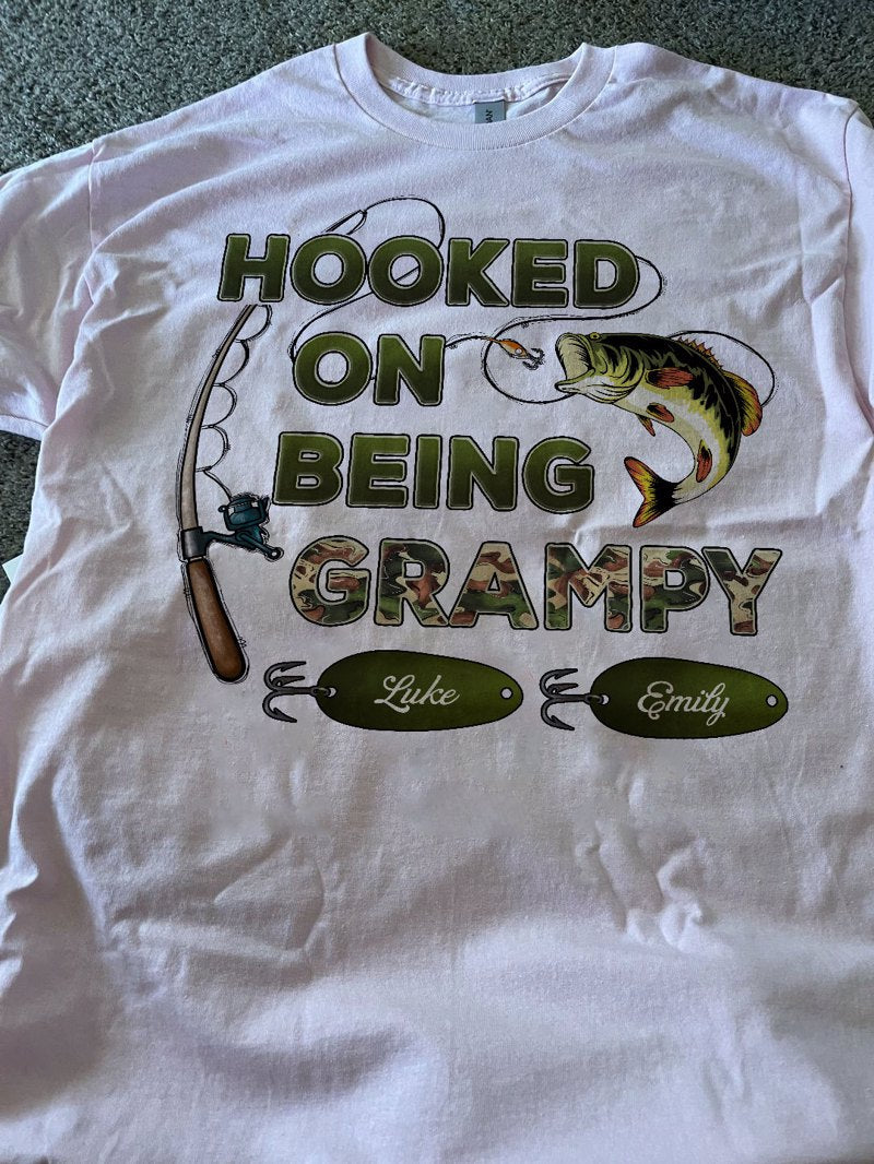 Hooked On Being Grandpa Papa Fishing Camouflage - Personalized Shirt - Gift For Proud American Dad, Grandpa