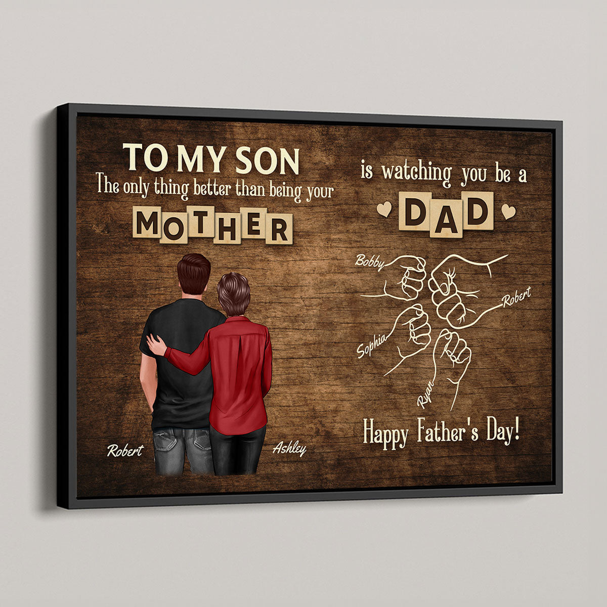 From Mom Dad To Son Watching You Be A Dad Word Tiles Fist Bump Personalized Poster, Gift For Son