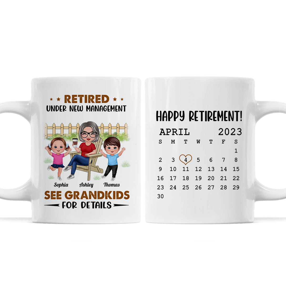 Retired Under New Management See Doll Grandkids Calendar Retirement Gift Personalized Mug