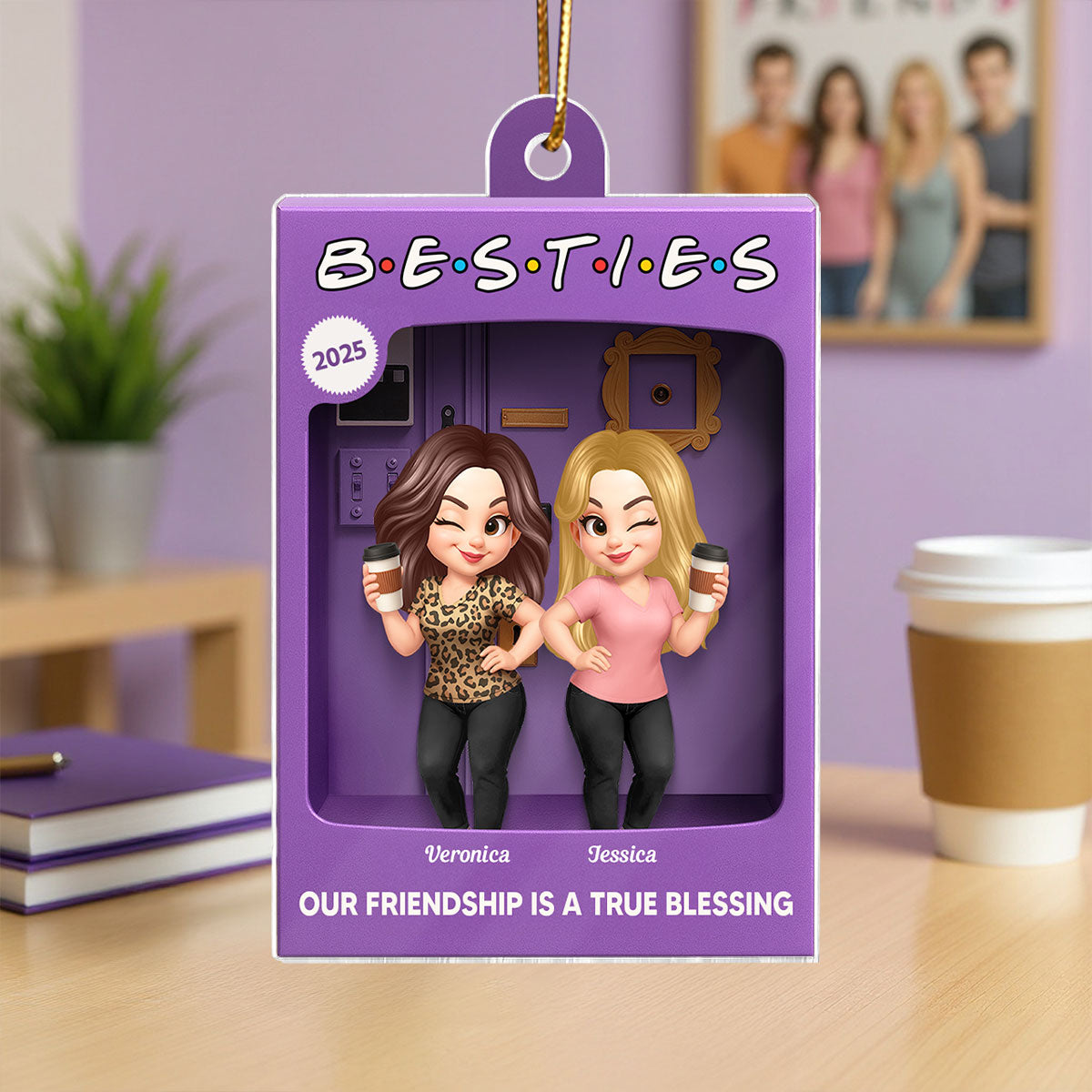 Besties Personalized Acrylic Ornament - Purple Toy Box Style Christmas Gift