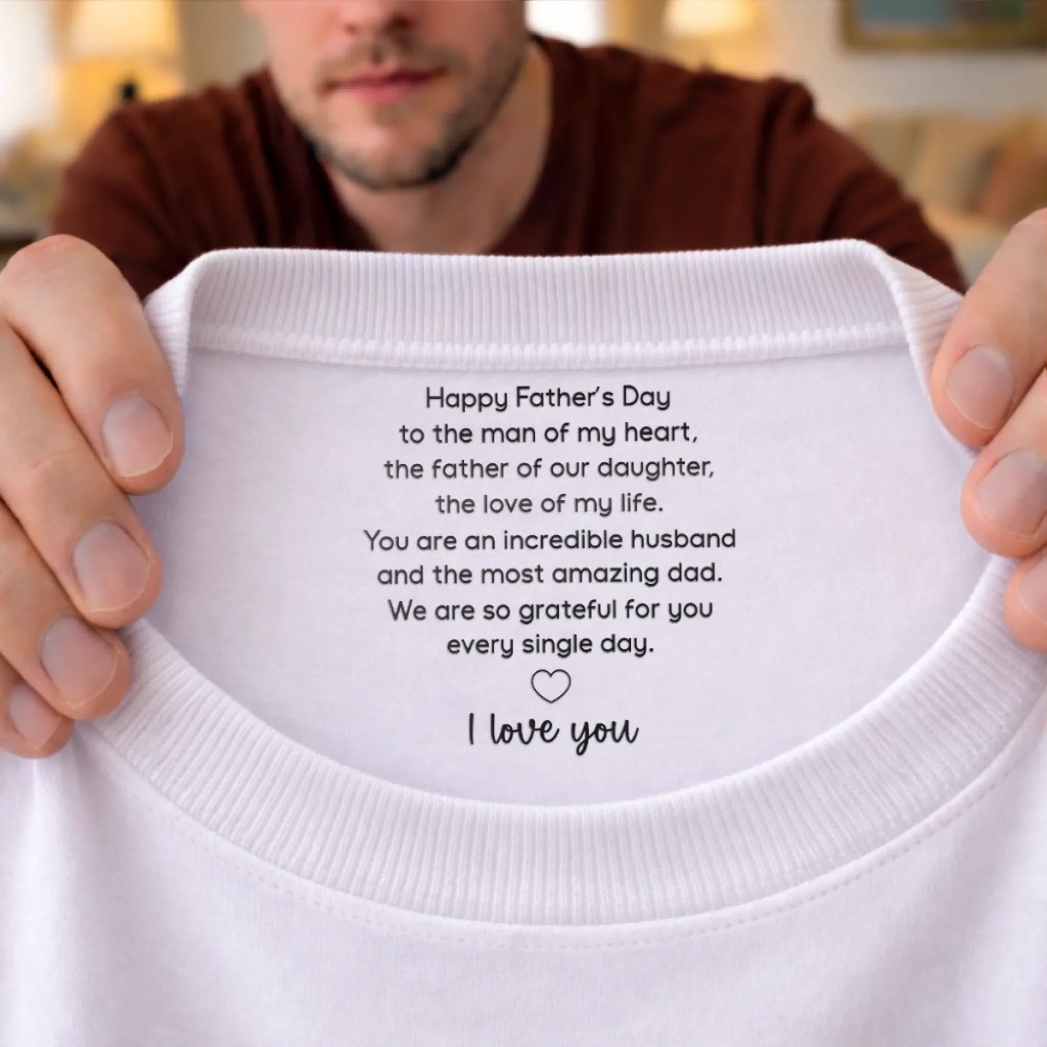 Custom Inside Neck Print T-Shirt - Personalized Father's Day Birthday Gifts For Dad, Grandpa - Thankful Every Day For Dad