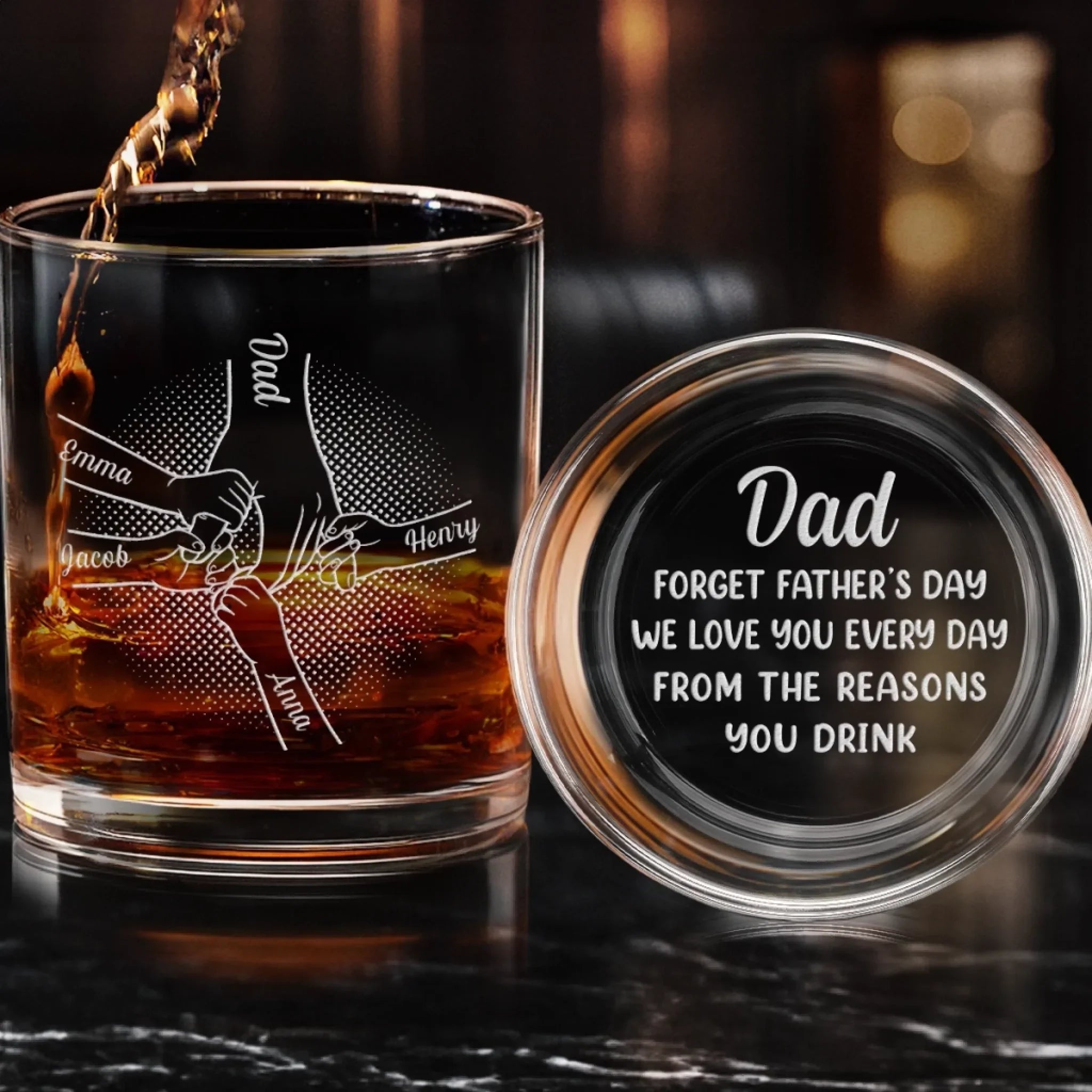 Custom Whiskey Glass With Bottom And Side Engraving - Personalized Father's Day Birthday Gifts For Dad, Grandpa, Wine, Bourbon, Whiskey Lovers - Reserved For Legends