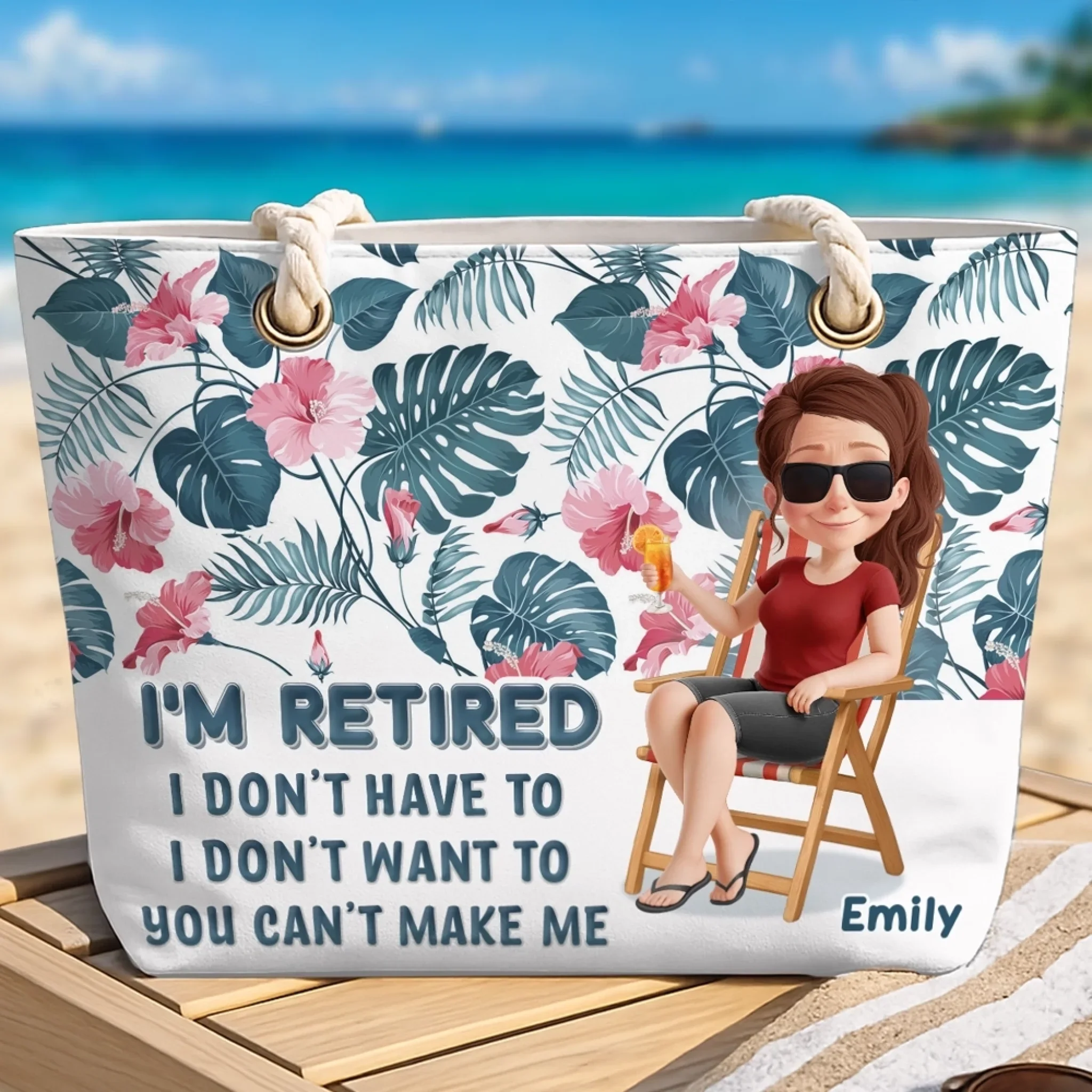 Custom Beach Bag - Personalized Summer Vacation And Travel, Retirement Gifts For Best Friends, Family, Coworker, Work Bestie - Sunshine, Freedom, Repeat
