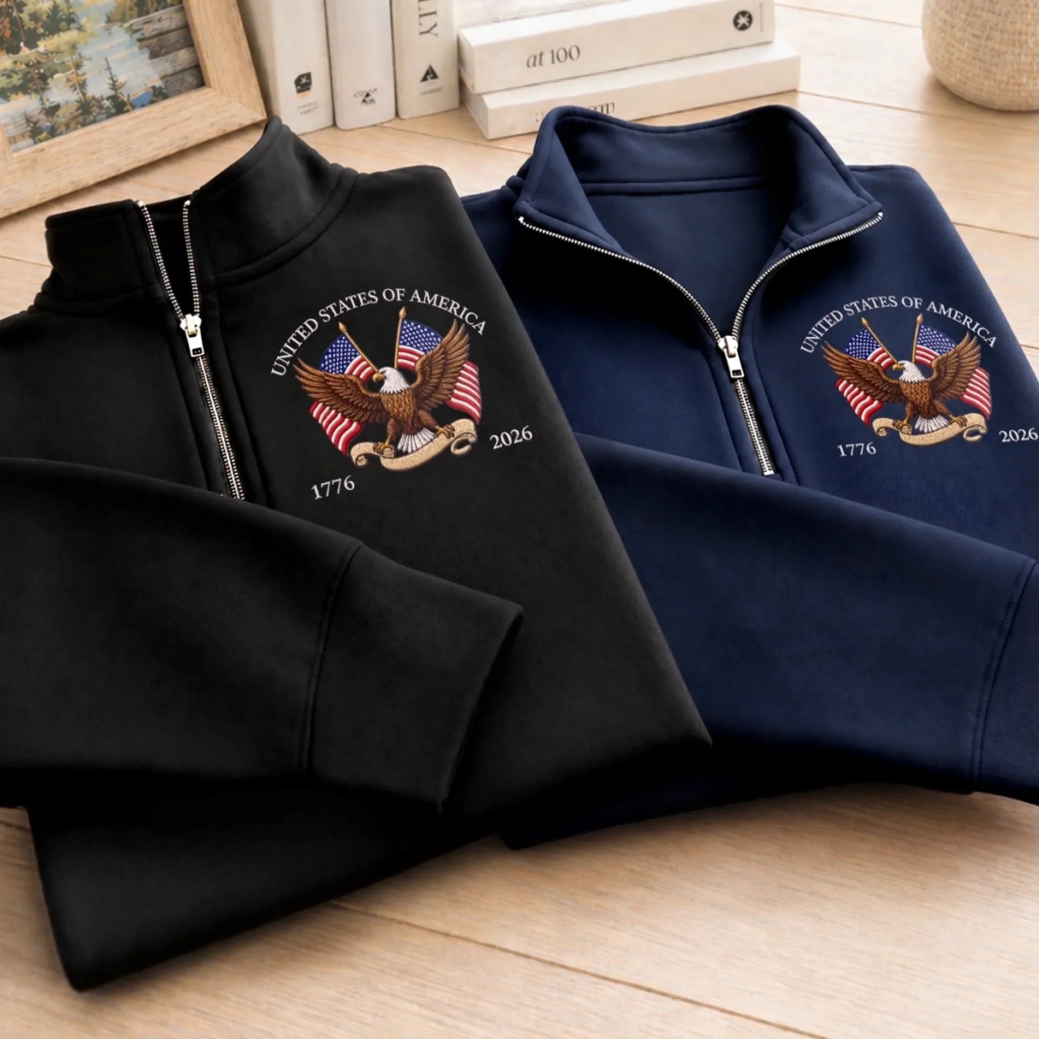Unisex Quarter Zip Sweatshirt - America 250th Anniversary Gifts For Mom, Dad, Brother, Sister, Kids - Timeless USA Spirit