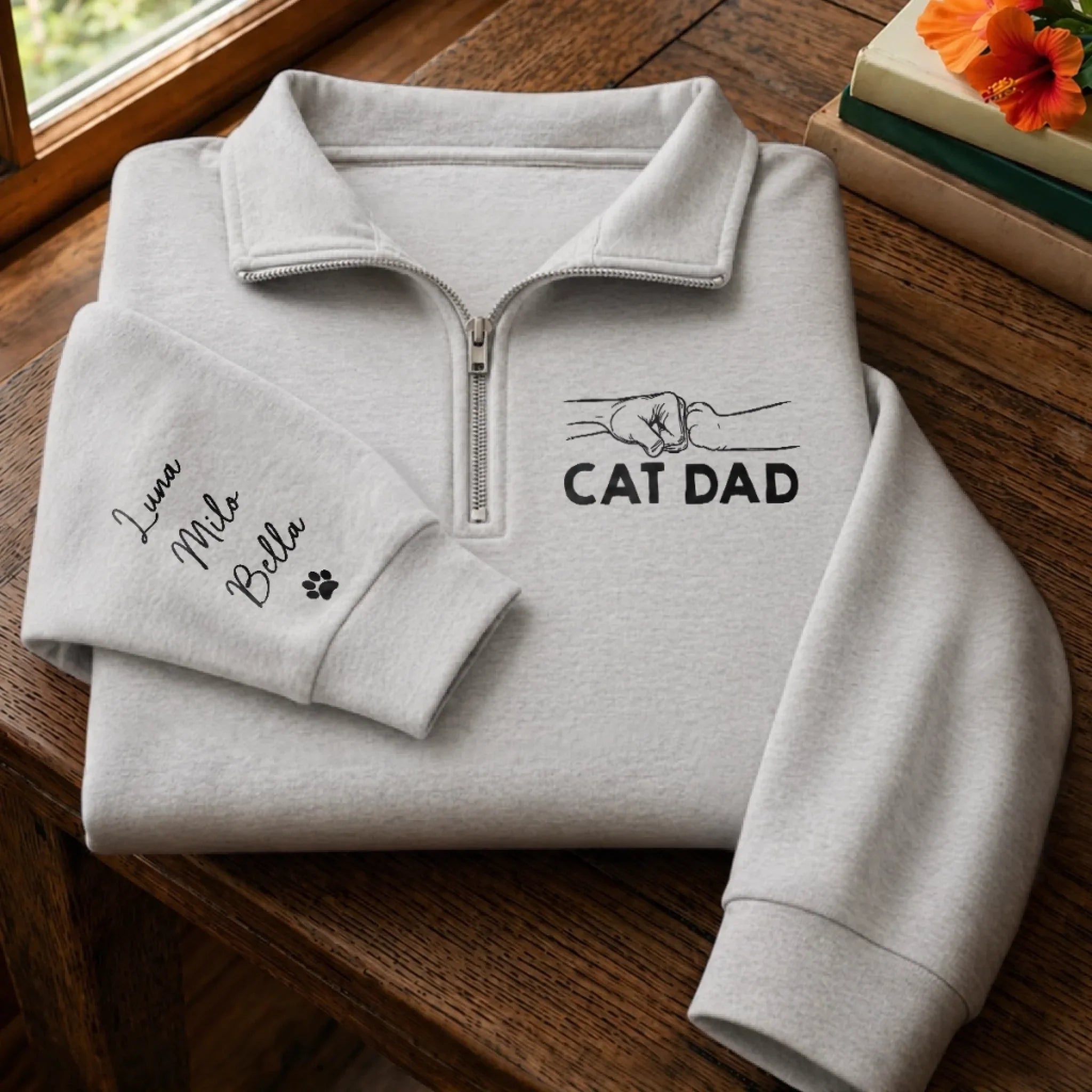 Custom Unisex Quarter Zip Sweatshirt - Personalized Father's Day Gifts For Dog Cat Lovers, Dog Dad And Mom, Cat Owners - Walking Partner For Life
