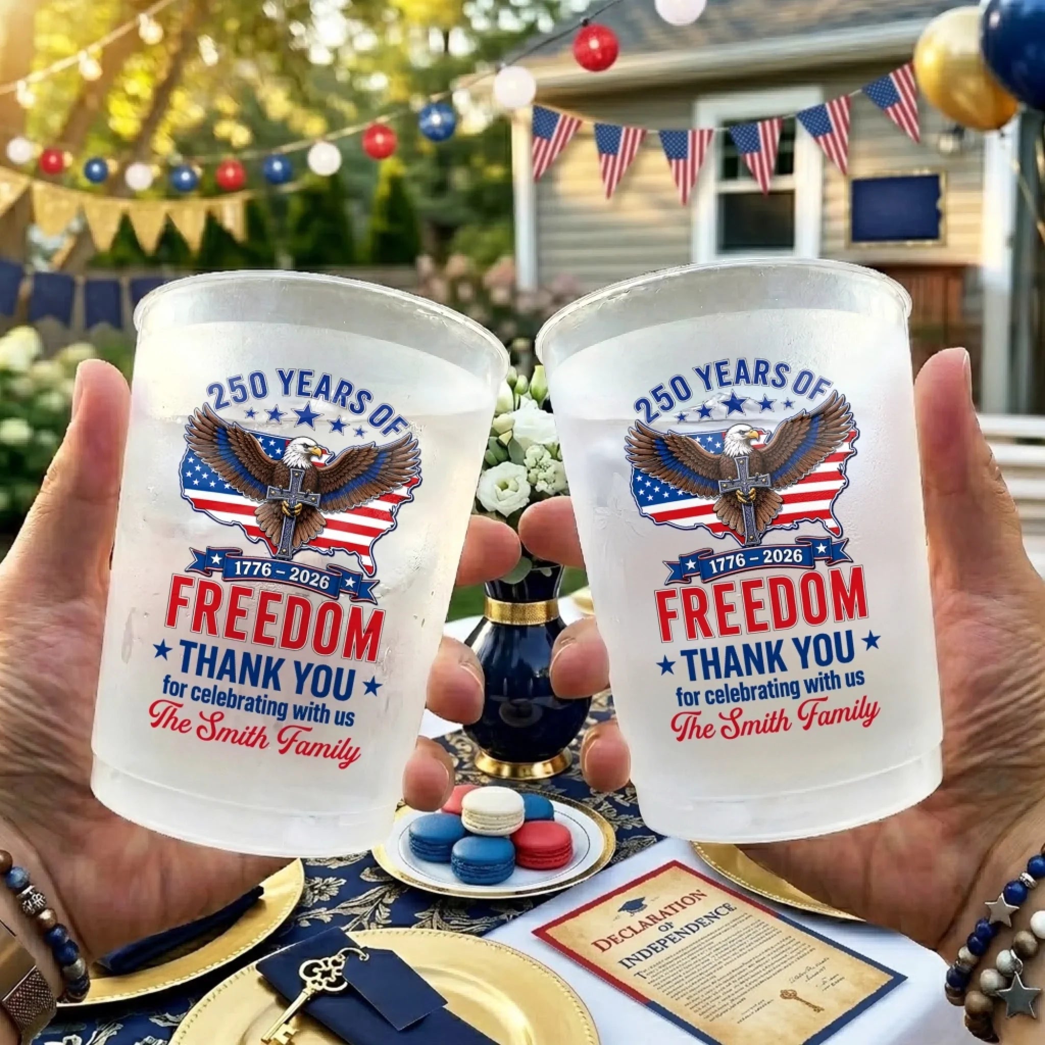 Custom Party Cups - Personalized America 250th Anniversary Gifts For Mom, Dad, Brother, Sister, Kids - Celebrate Freedom Together