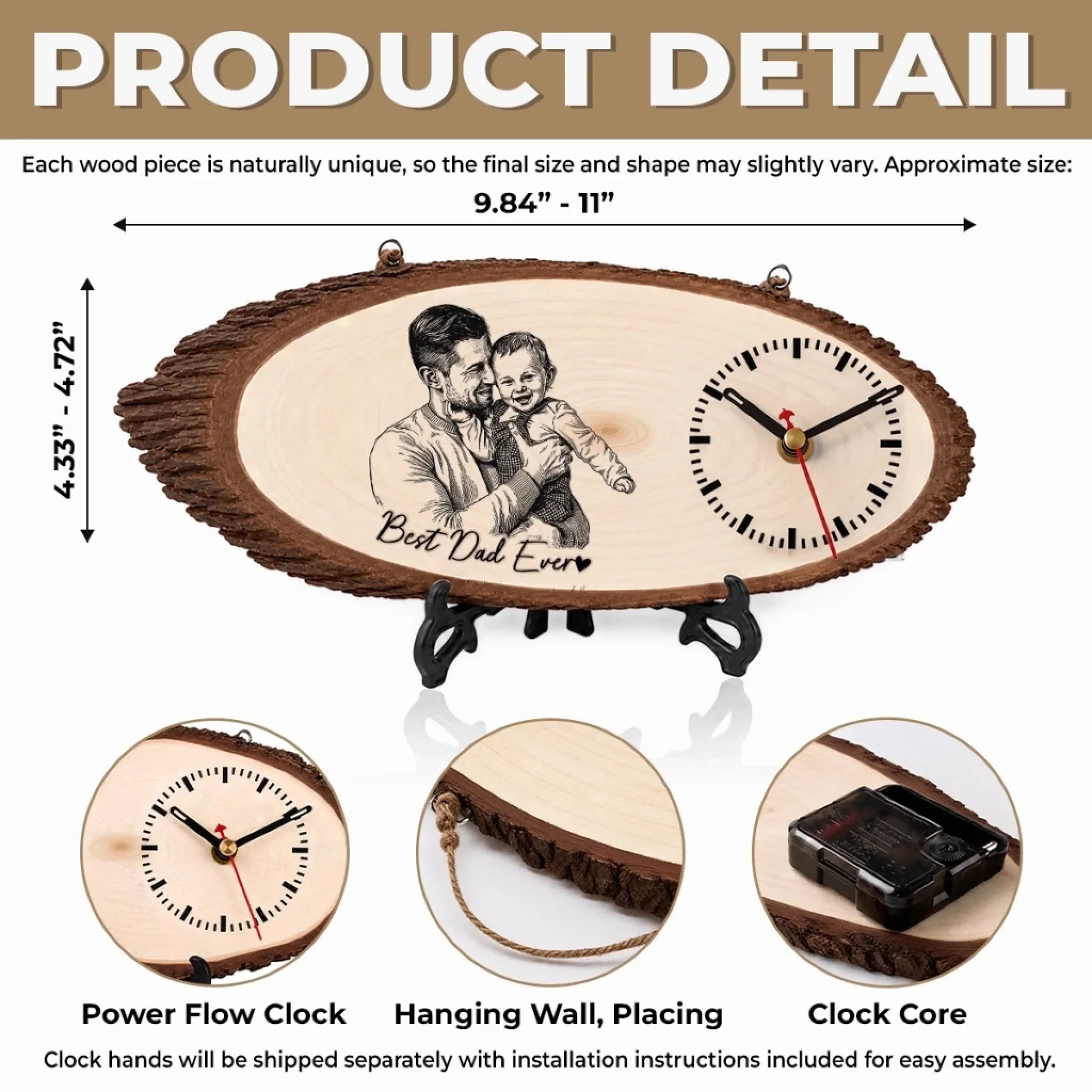 Custom Photo Wooden Clock - Personalized Father's Day Birthday Gifts For Dad, Grandpa - Dad Makes The World Brighter