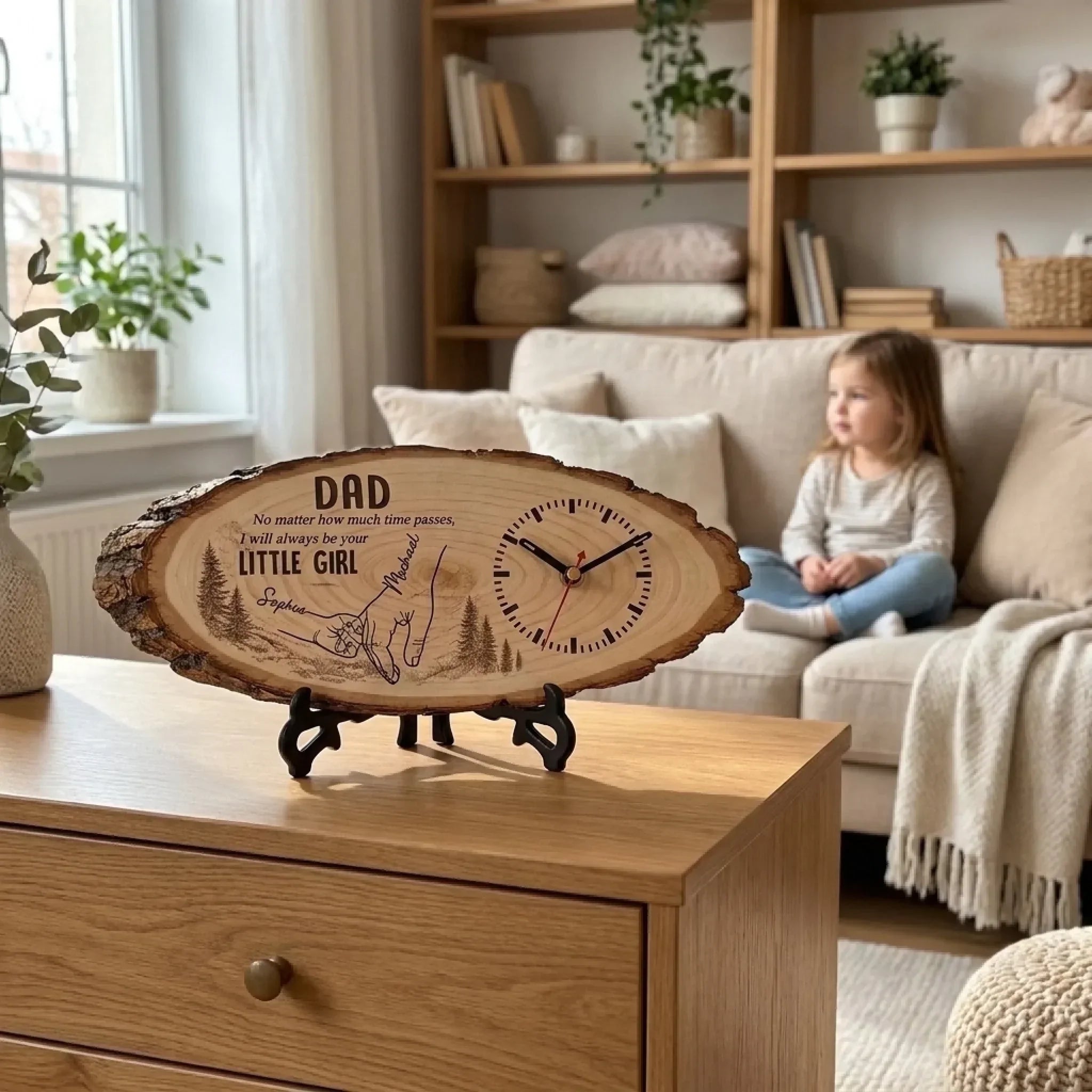 Custom Wooden Clock - Personalized Father's Day Birthday Gifts For Dad, Grandpa - Forever Lucky To Have Dad