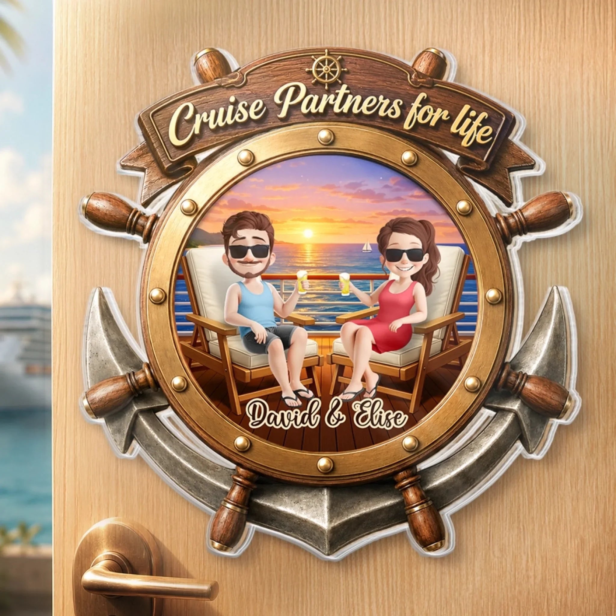 Custom Cruise Ship Door Magnet - Personalized Summer Vacation And Travel Gifts For Husband And Wife, Him And Her - Sunset Cruise Vibes