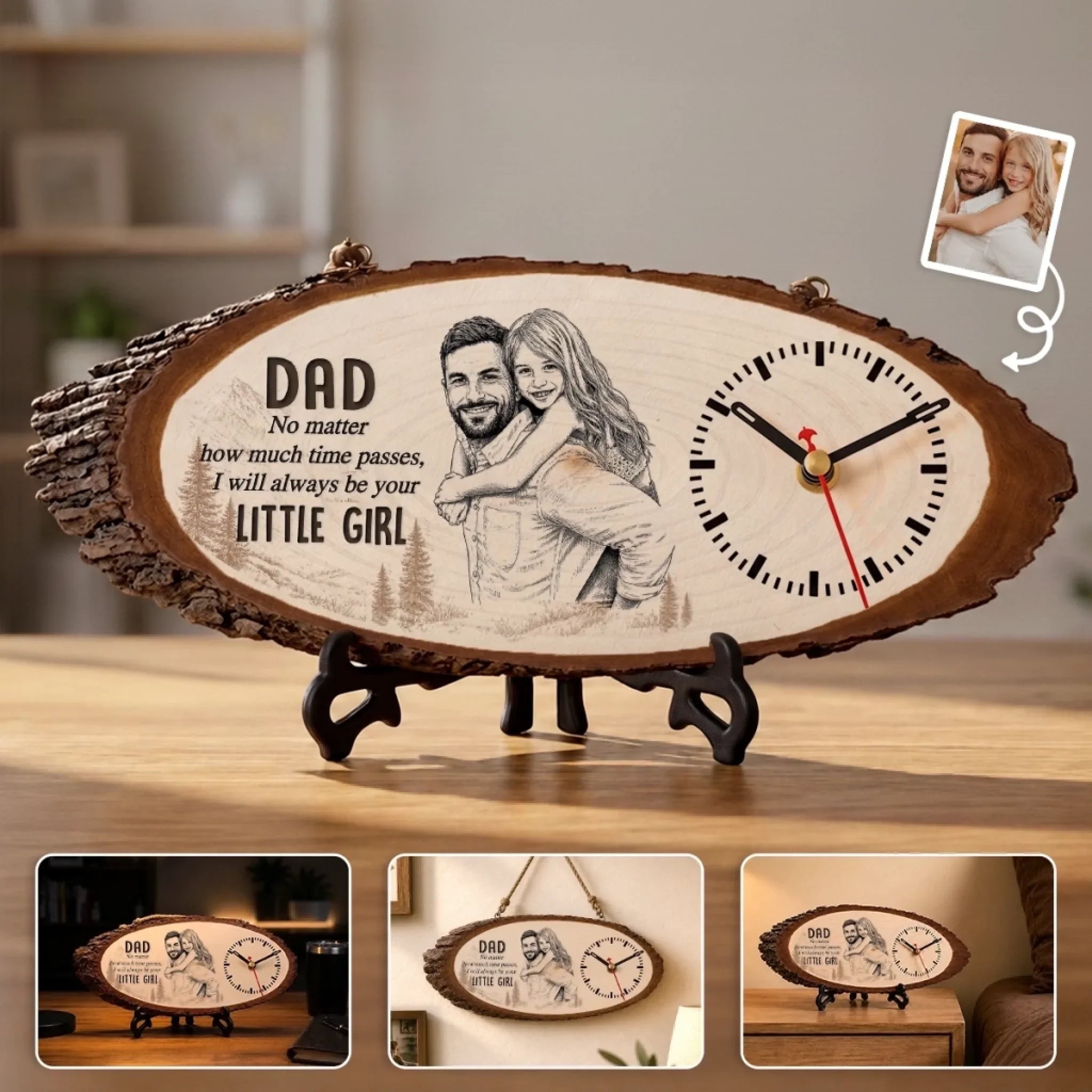Custom Photo Wooden Clock - Personalized Father's Day Birthday Gifts For Dad, Grandpa - A Father’s Love Never Fades