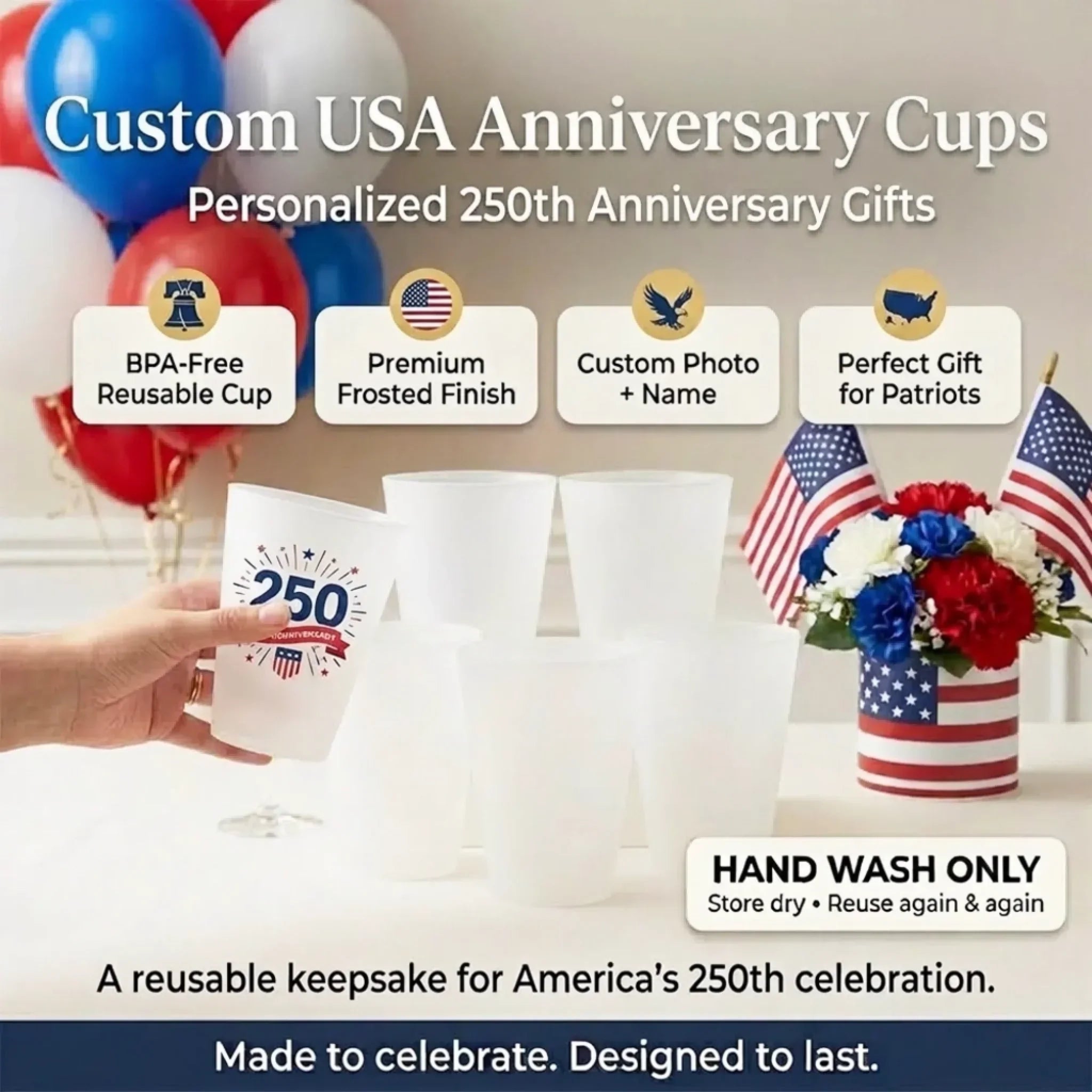 Custom Party Cups - Personalized America 250th Anniversary Gifts For Dog Lovers, Dog Dad And Mom - Party Like A Patriot Pup