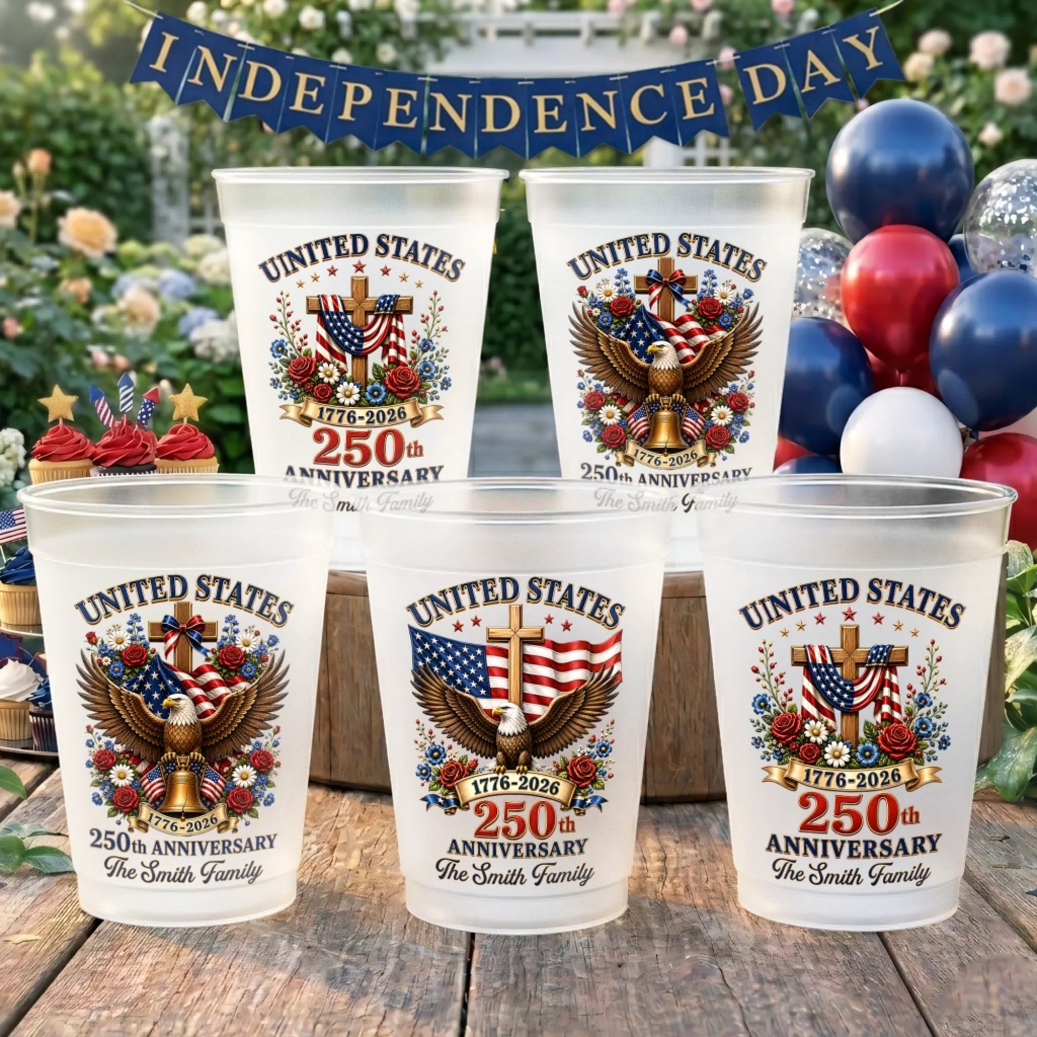 Custom Party Cups - Personalized America 250th Anniversary Gifts For Mom, Dad, Brother, Sister, Kids - Raise A Cup To Our Legacy