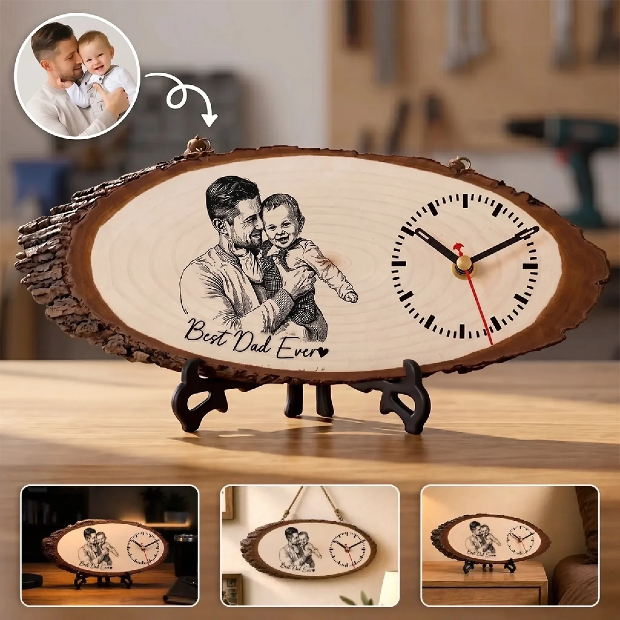 Custom Photo Wooden Clock - Personalized Father's Day Birthday Gifts For Dad, Grandpa - Dad Makes The World Brighter
