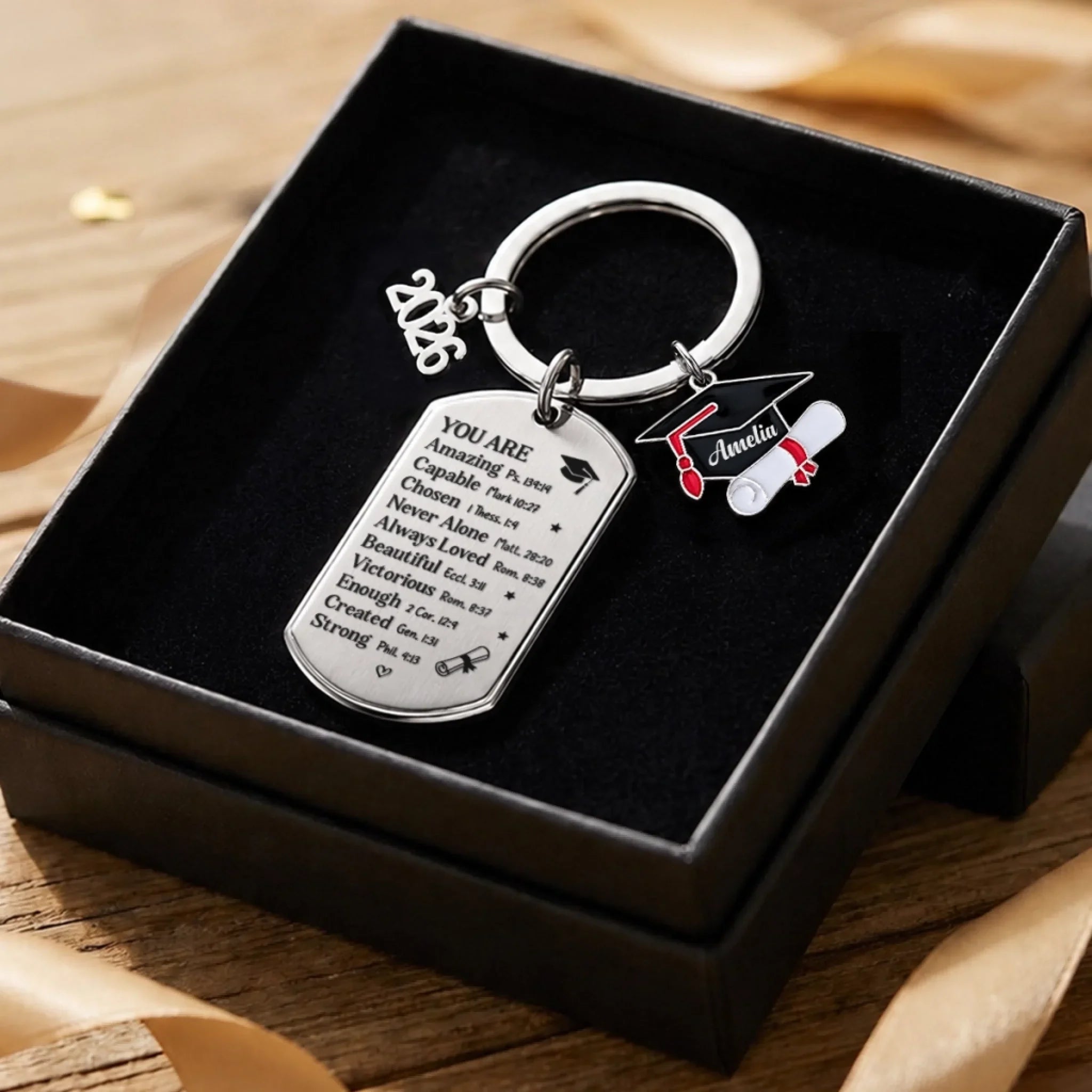 Custom Graduation Keychain - Personalized Graduation Gifts For Him, Her - Never Alone, Always Loved