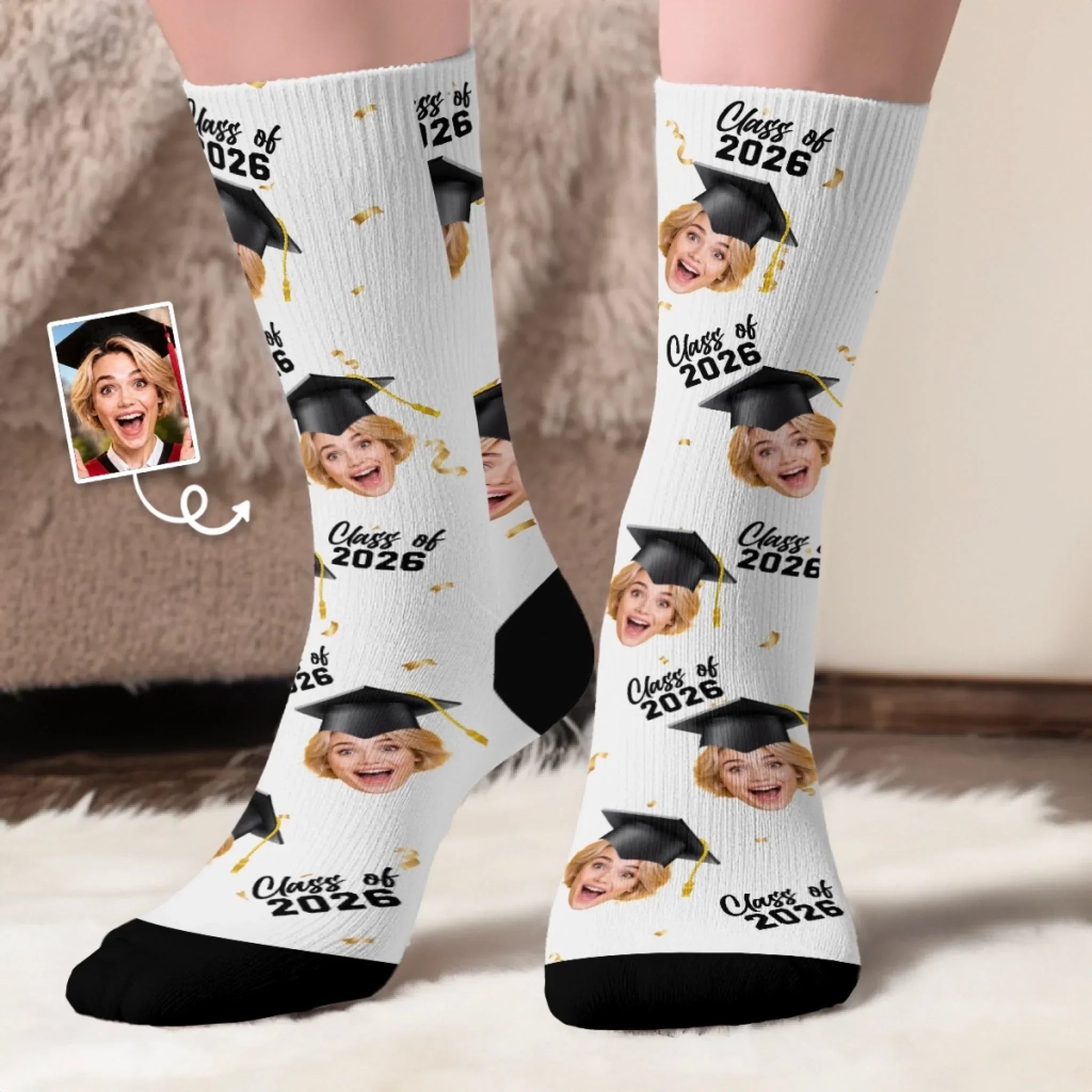 Custom Photo Middle Tube Socks - Personalized  Graduation Gifts For Him, Her - Walking On Graduation Dreams
