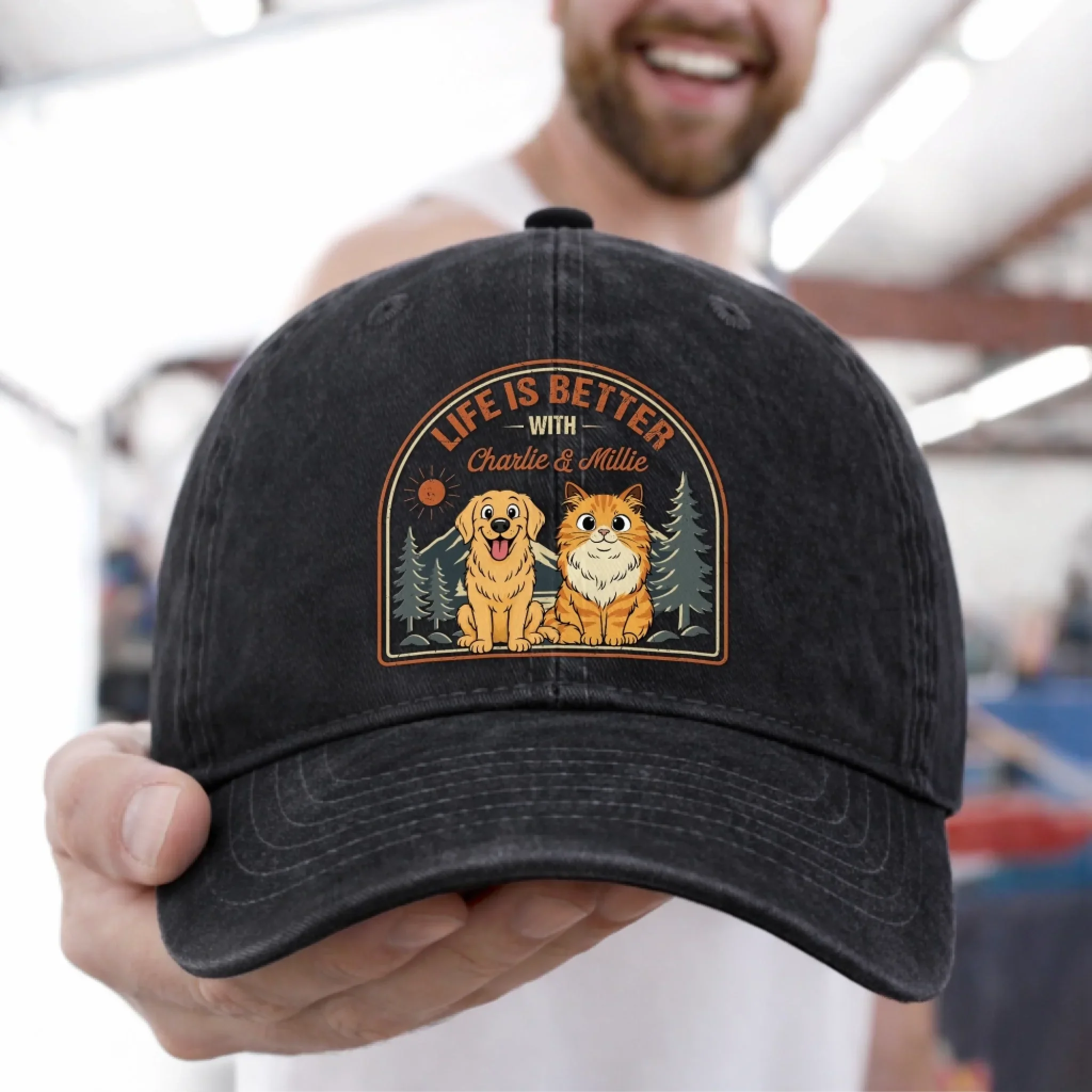 Custom Vintage Washed Denim Baseball Cap - Personalized Father's Day Gifts For Dog Cat Lovers, Dog Dad And Mom, Cat Owners - Paws Make Life Better