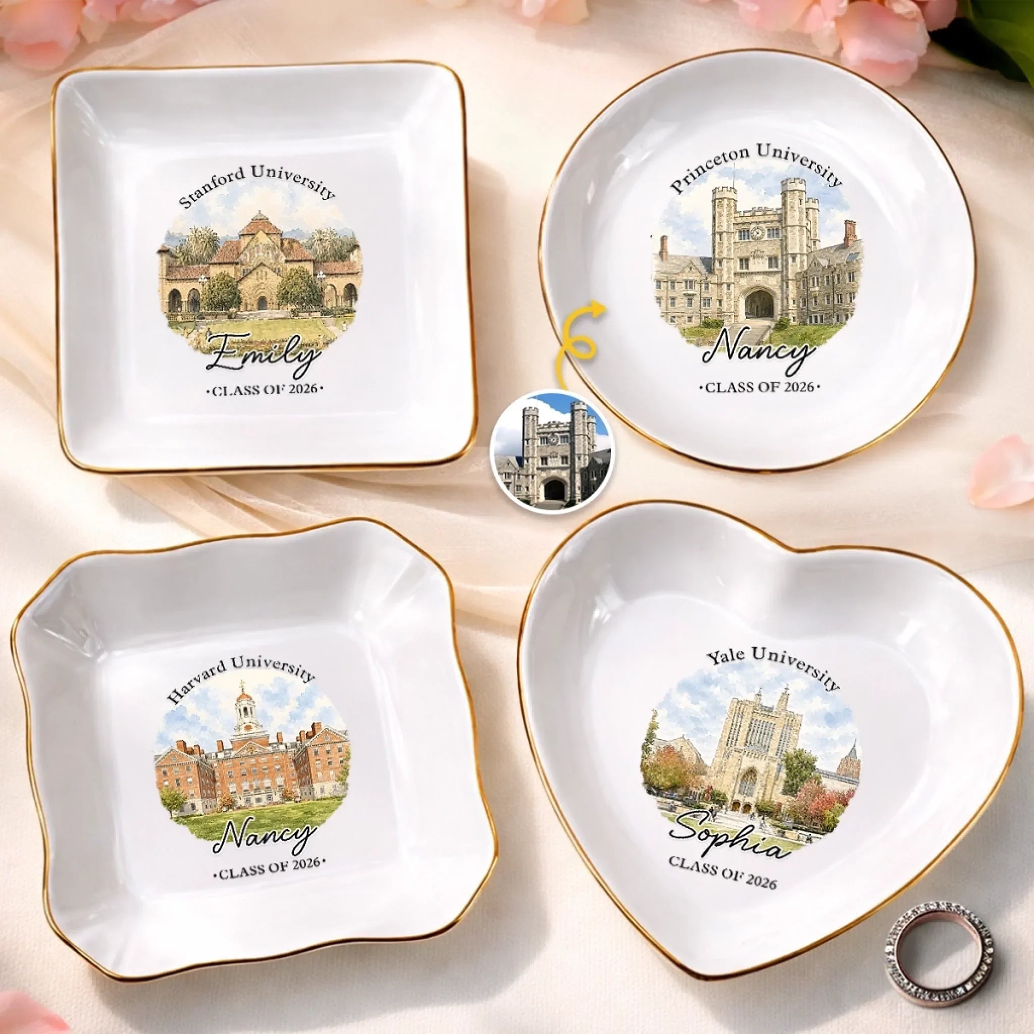 Custom Photo Jewelry Dish - Personalized Graduation Gifts For Him, Her - Campus Dreams Served Beautifully
