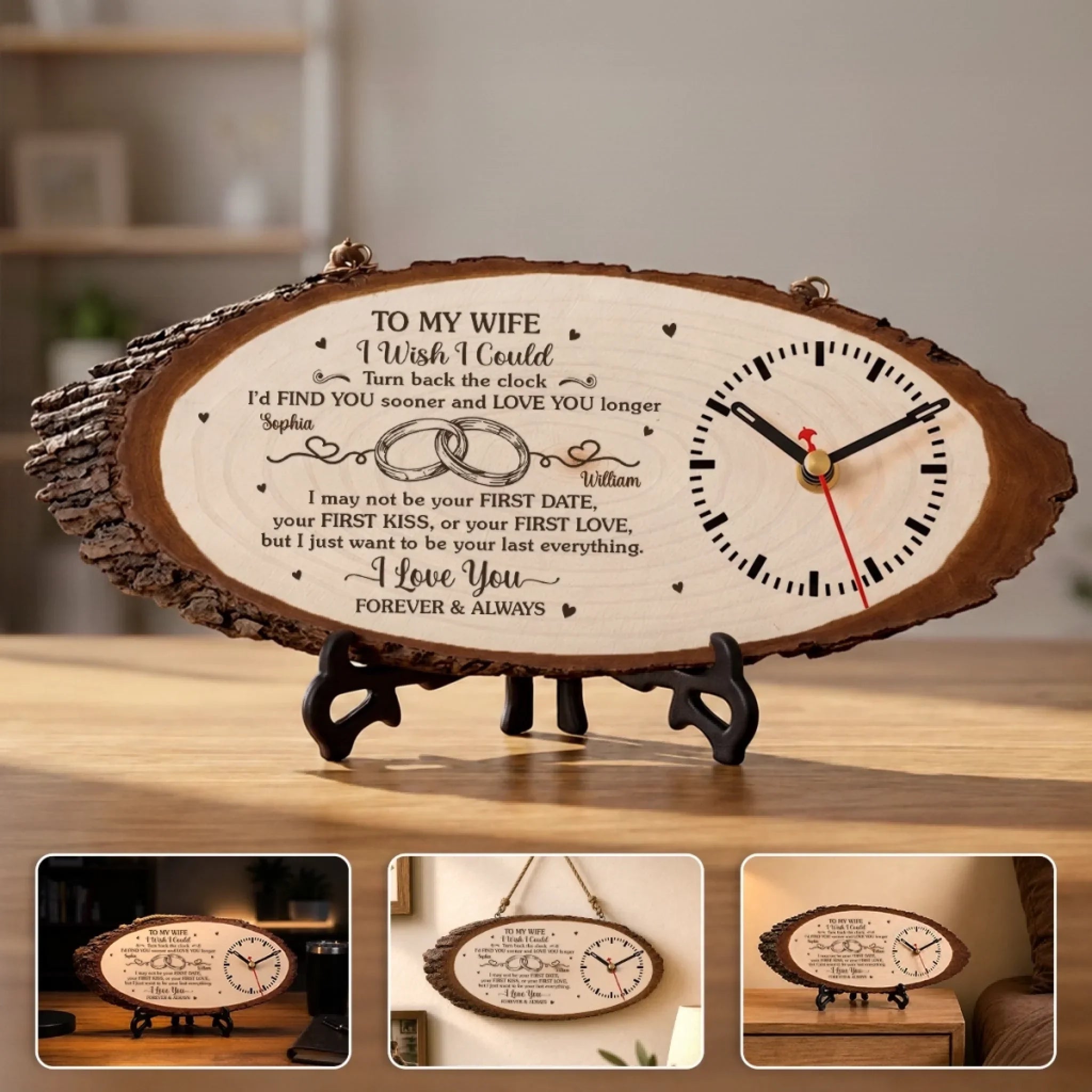 Custom Rustic Wooden Clock - Personalized Anniversary Wedding Gifts For Husband And Wife, Him And Her - A Love Note That Never Fades