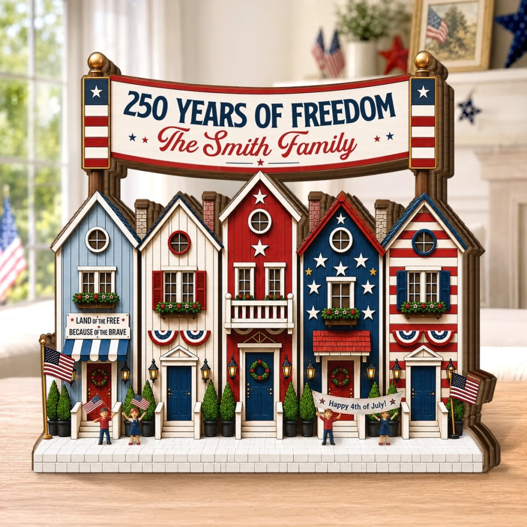 Custom Thick Wooden Plaque - Personalized America 250th Anniversary Gifts For Mom, Dad, Brother, Sister, Kids - Stars, Stripes And Family Roots