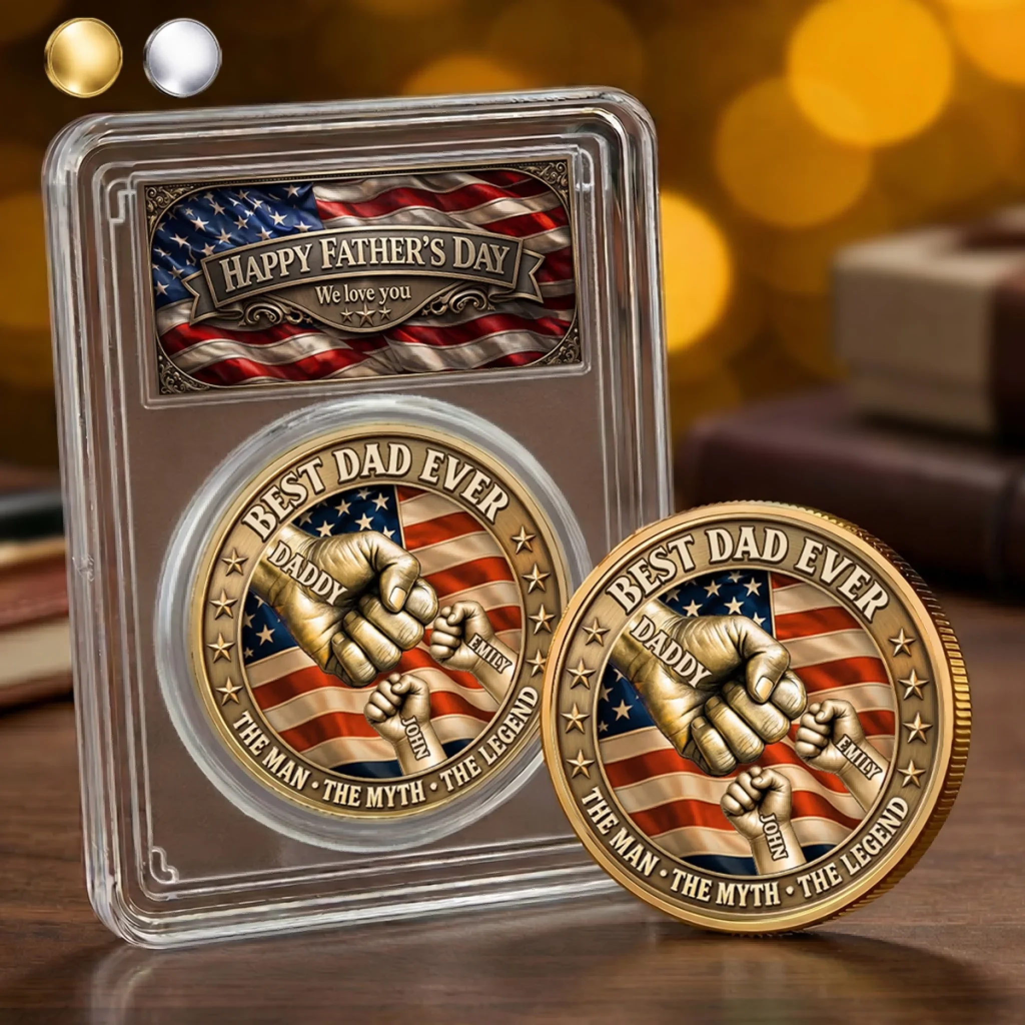 Custom Commemorative Keepsake Coin - Personalized America 250th Anniversary Father's Day Gifts For Dad, Grandpa - The Man, The Myth, The Dad
