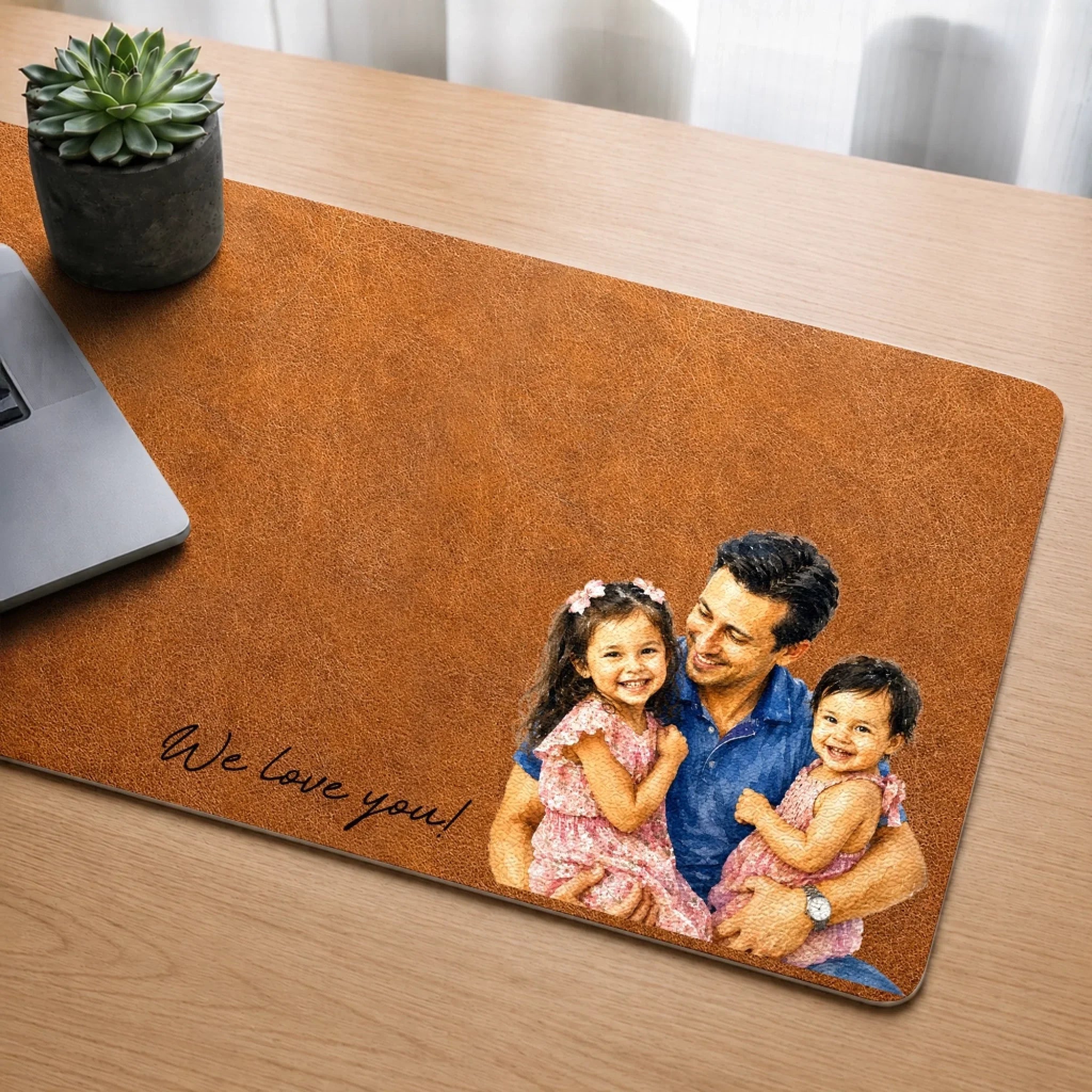 Custom Photo Desk Mat -  Personalized Father's Day Birthday Gifts For Dad, Grandpa - Love Became A Family