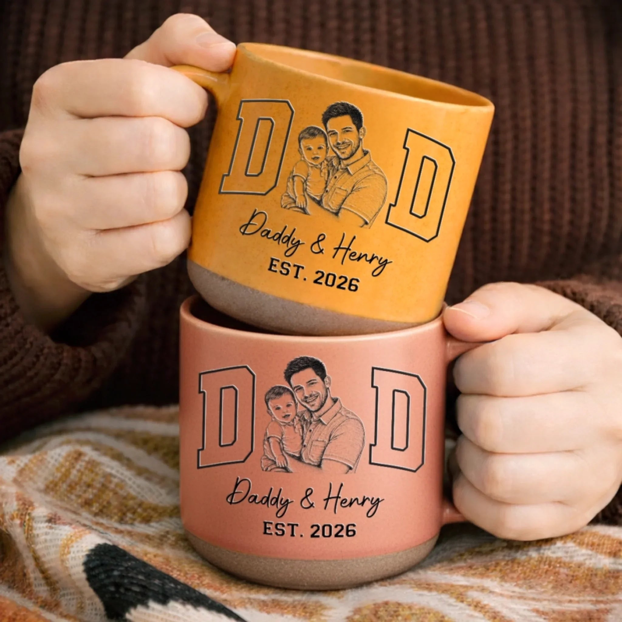 Custom Photo Printed Pottery Mug - Personalized Father's Day, Baby Shower, Gender Reveal Gifts For New Moms, New Dads, New Parents - Hello Little One