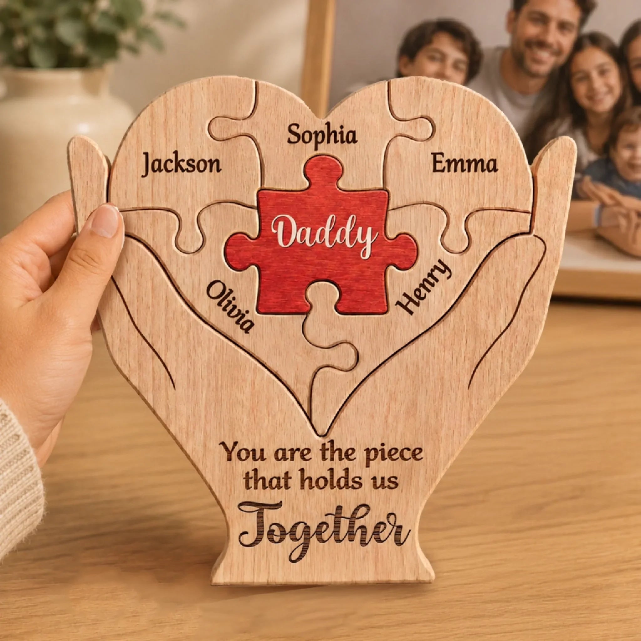 Custom Shaped Wooden Art Puzzle - Personalized Father's Day Birthday Gifts For Dad, Grandpa - Dad Makes Life Feel Complete